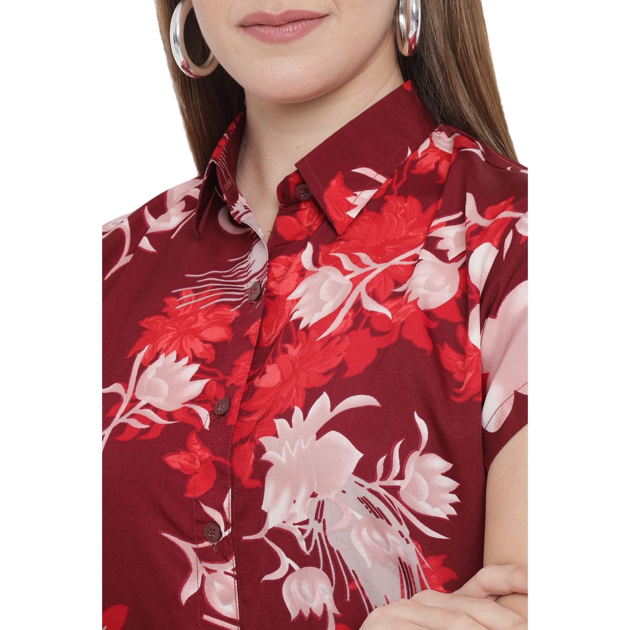 Maroon Floral Shirt Dress