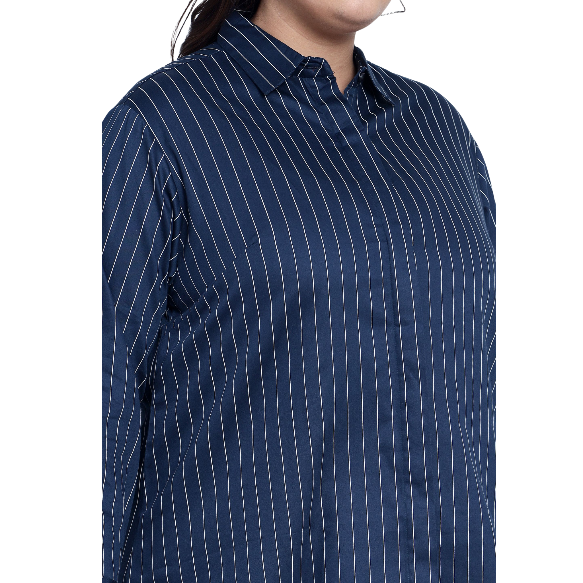 Blue Stripe Formal Plus Size Shirt