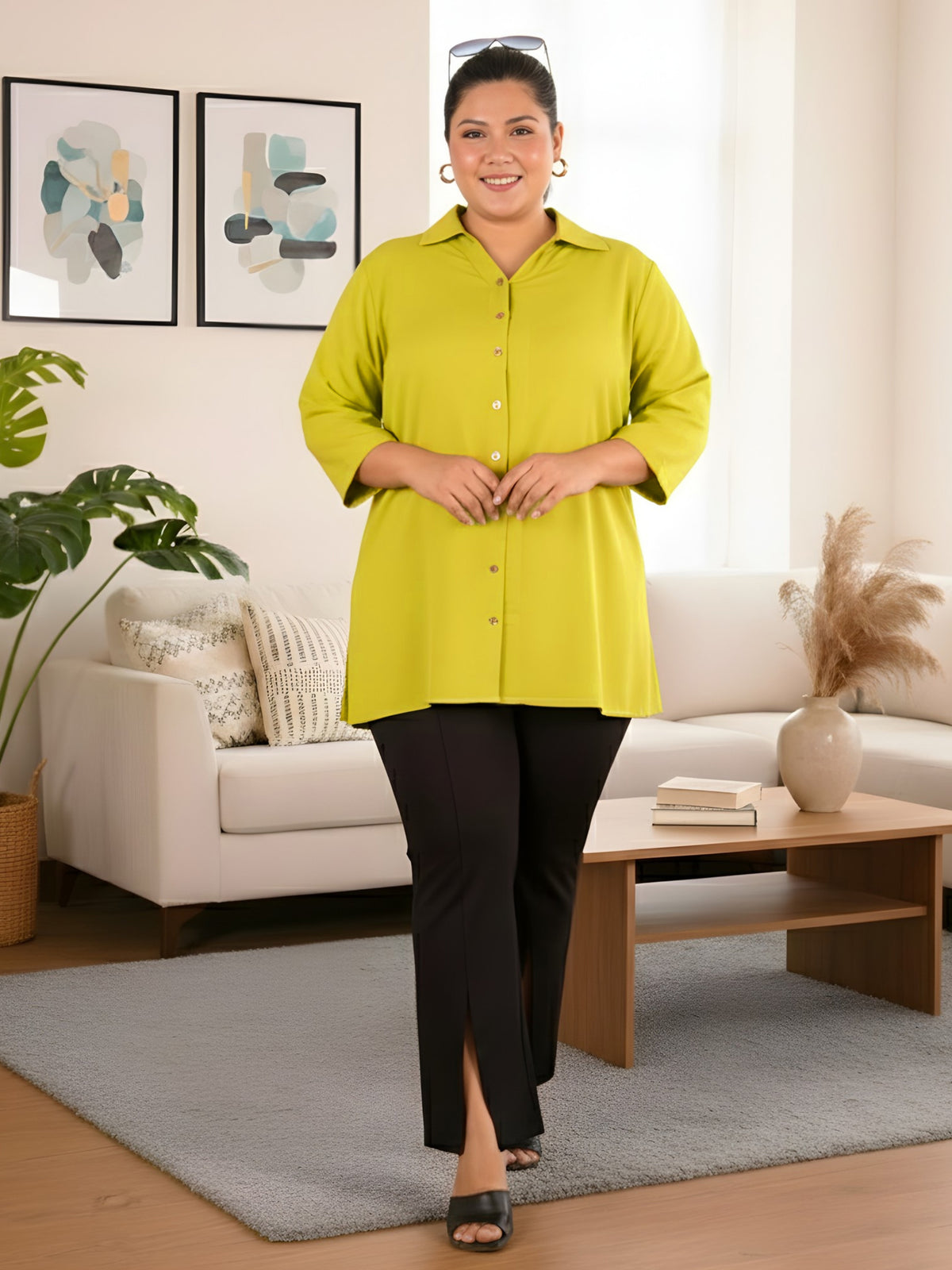 Light Green Longline Plus Size Shirt