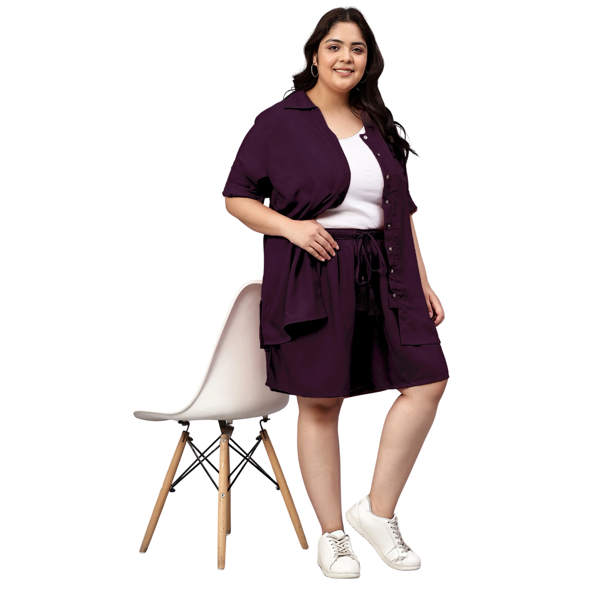 Purple Solid Plus Size Flared Shorts