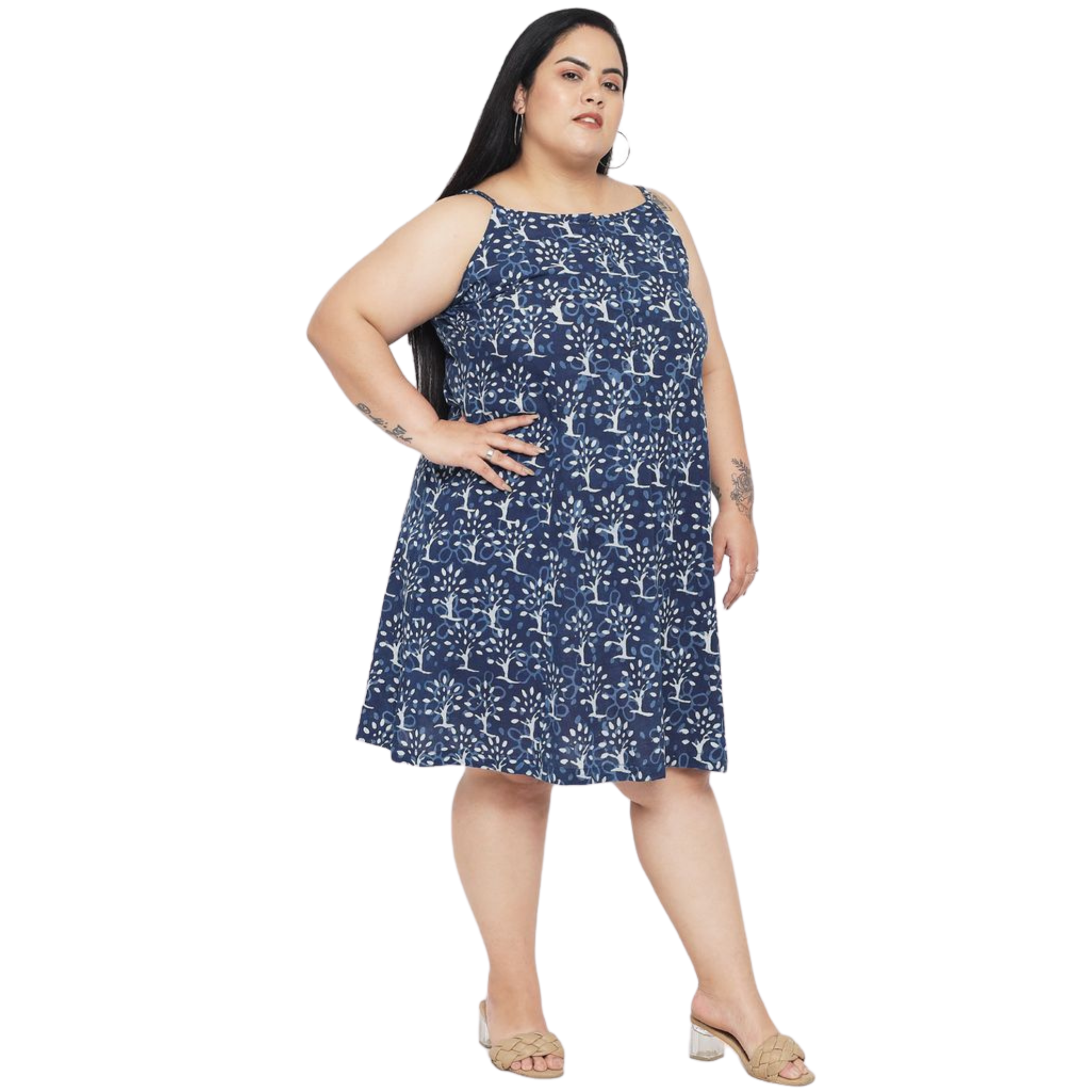 Blue A-Line Hand Block Plus Size Dress