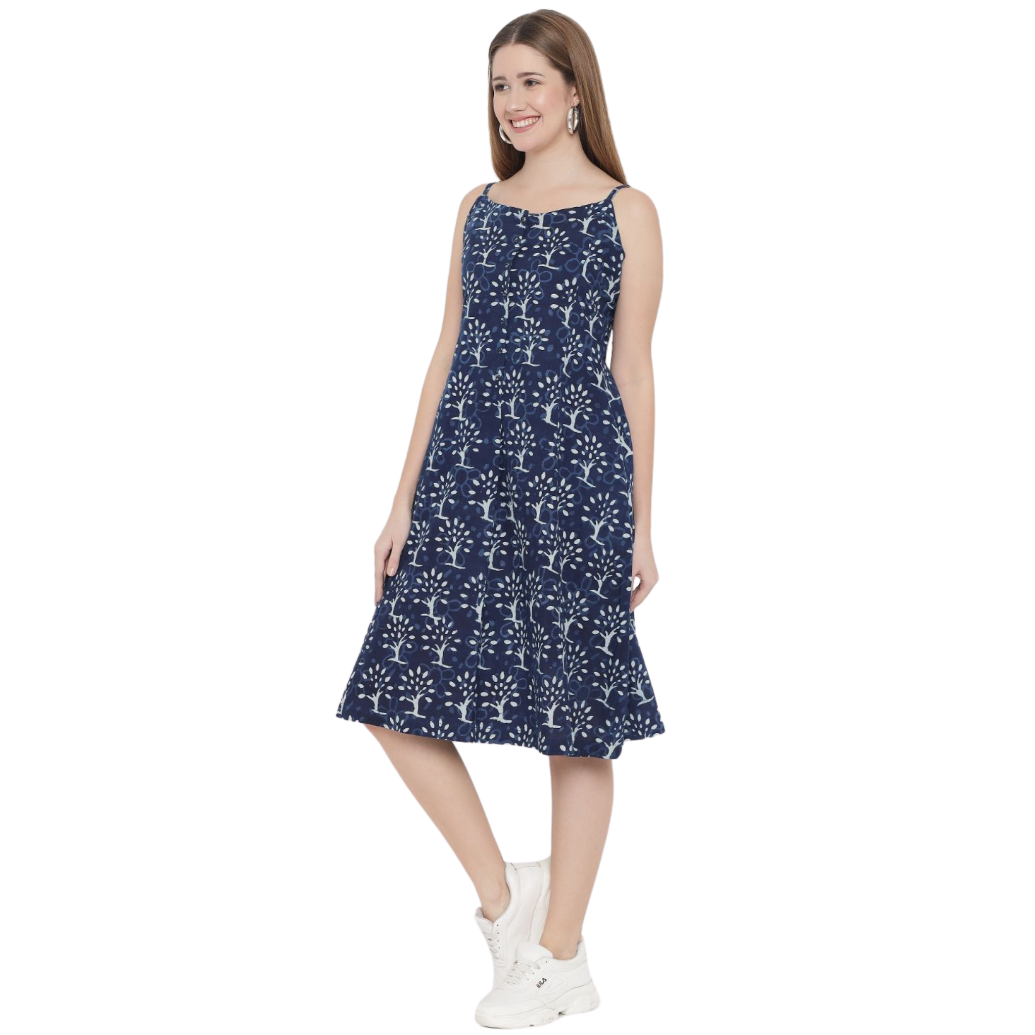 Blue A-Line Hand Block Dress