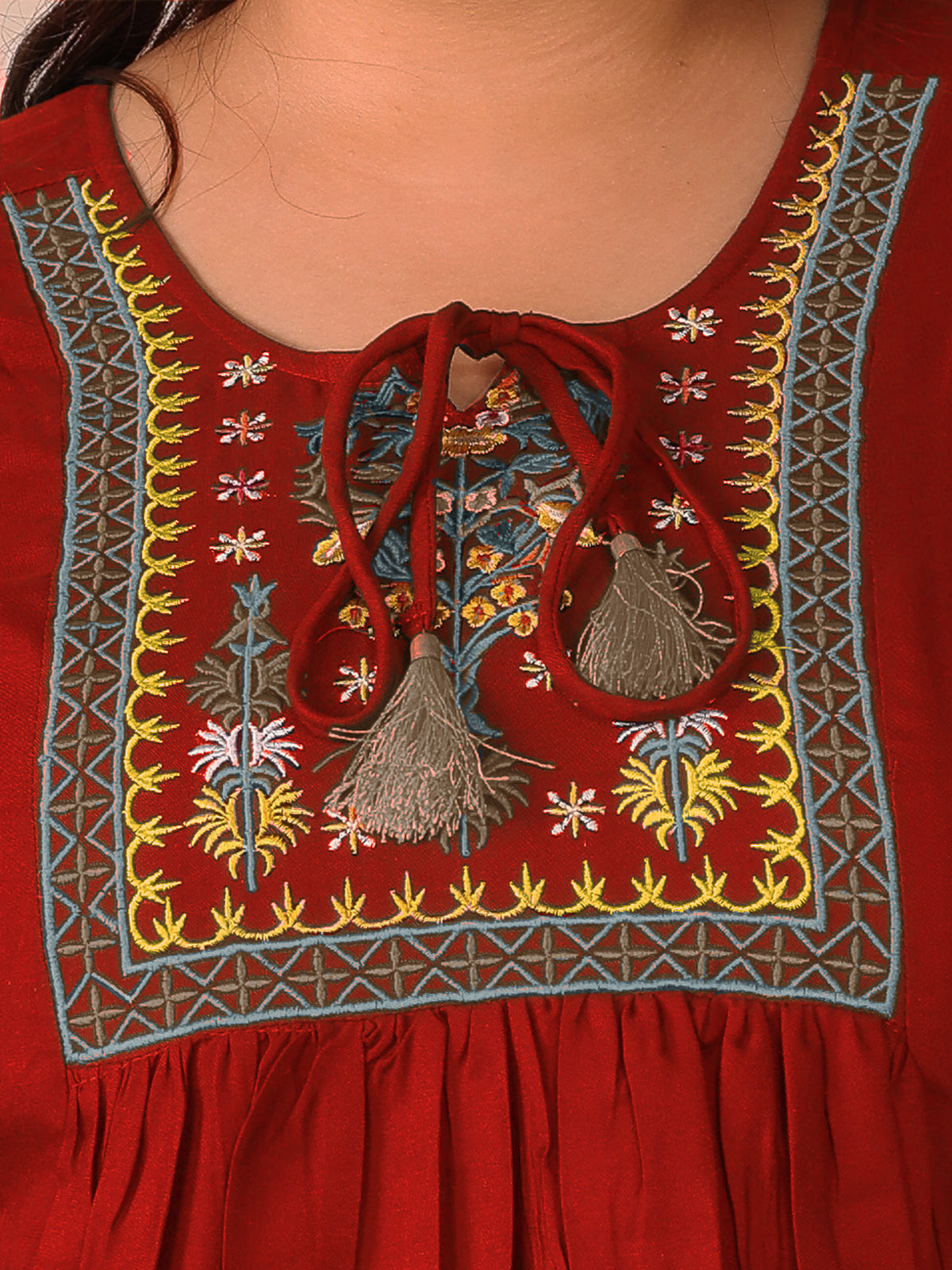 Red Embroidered Plus Size Tunic