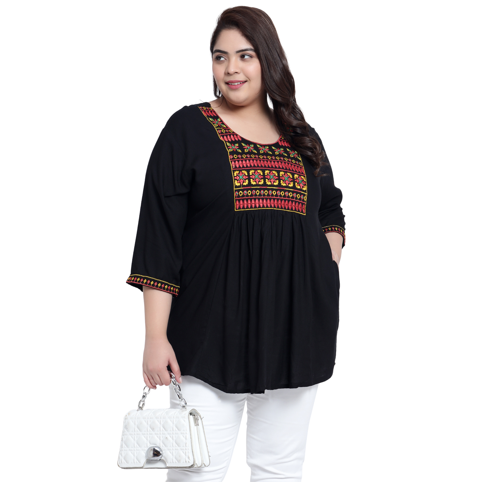 Black Embroidered Plus Size Tunic