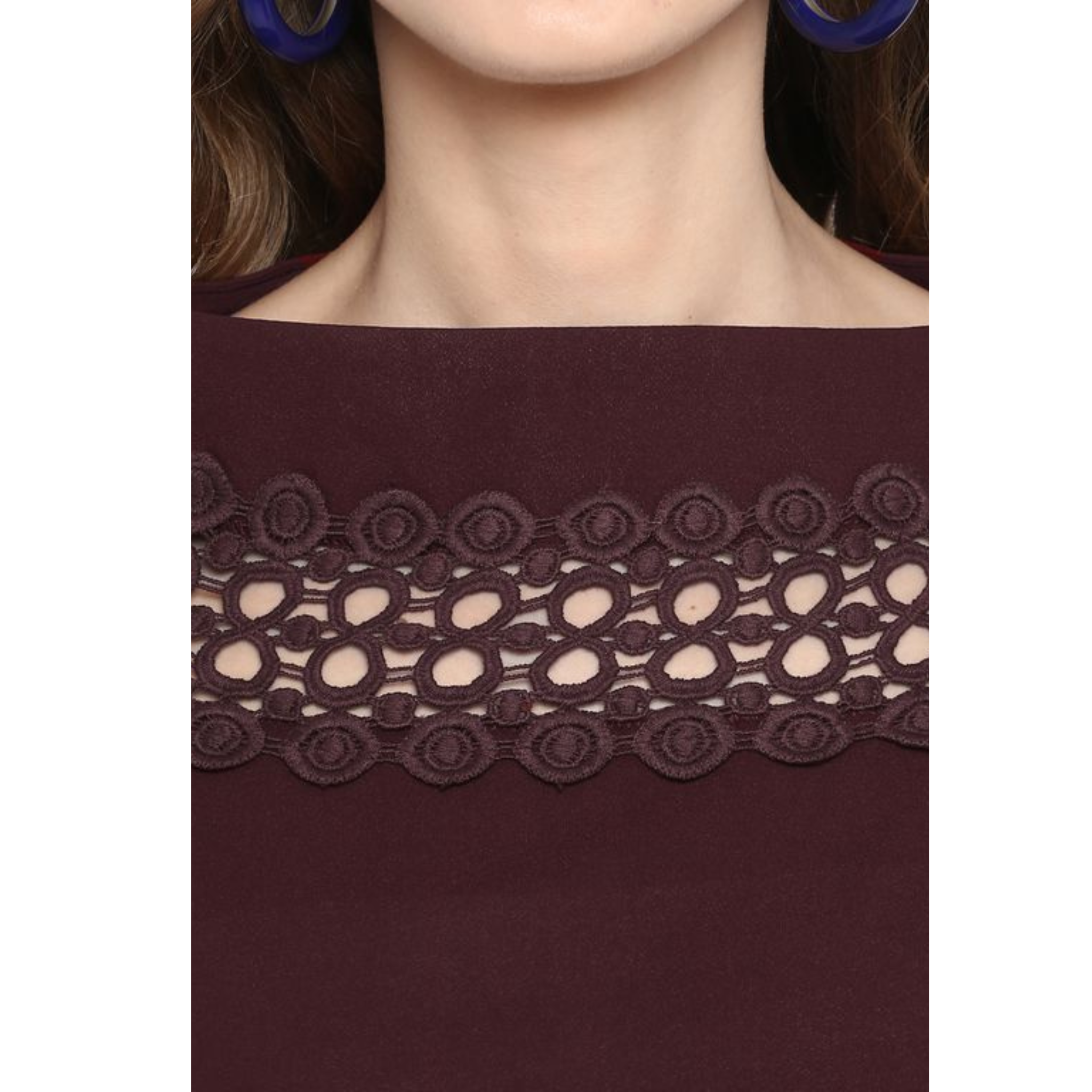 Brown Solid Lace Top