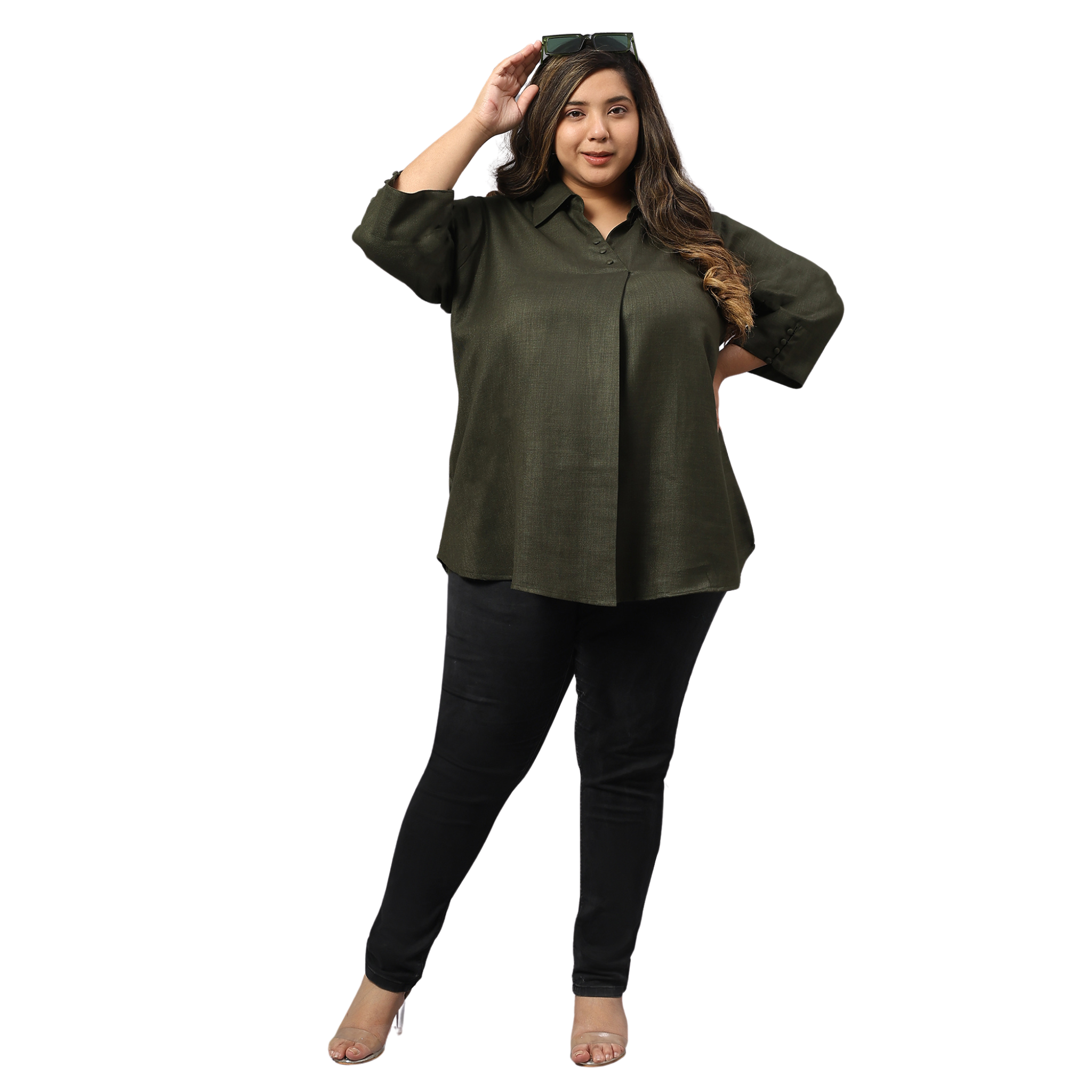 Green Woolen Blend Plus Size Tunic
