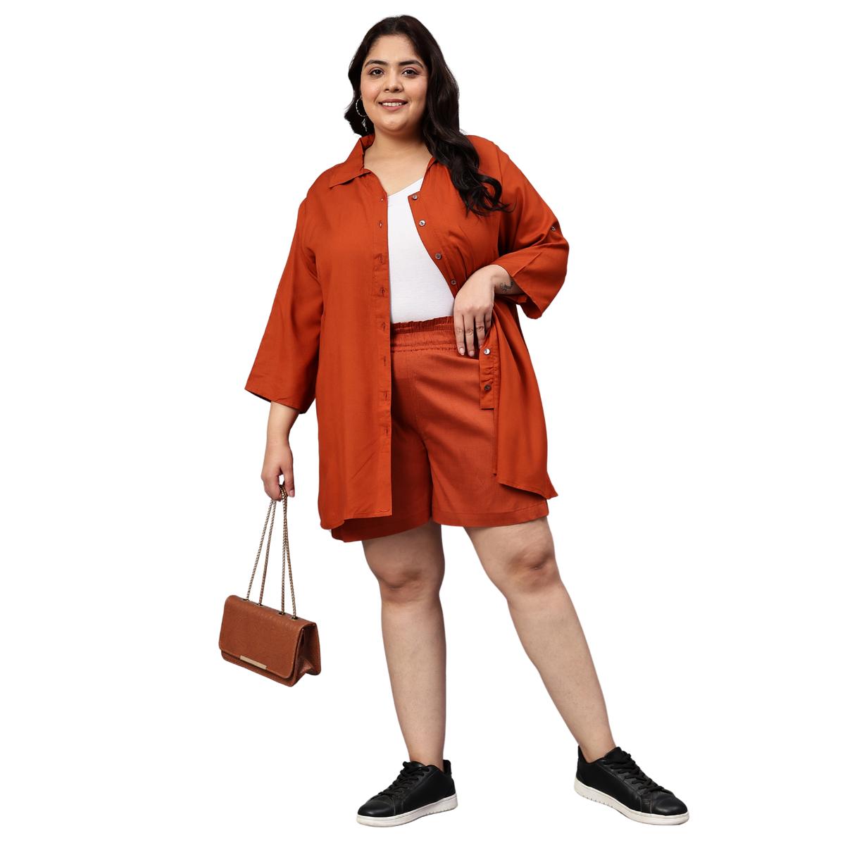 Rust Orange Cotton Plus Size Shorts