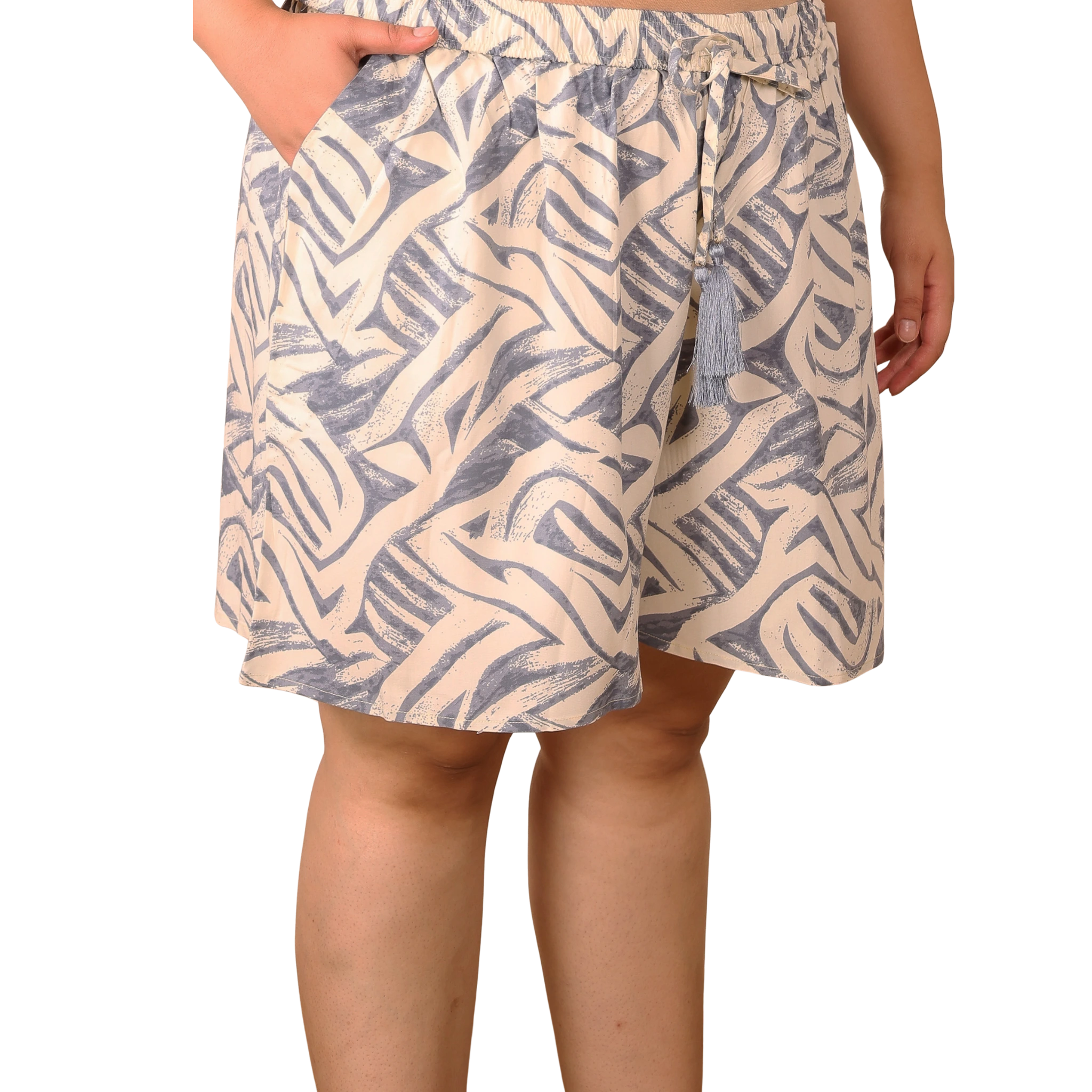 Blue Abstract Print Plus Size Shorts