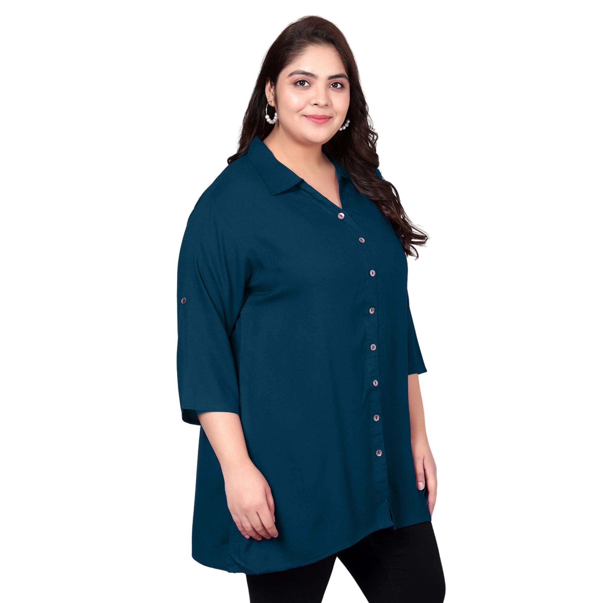 Peacock Blue Longline Plus Size Shirt