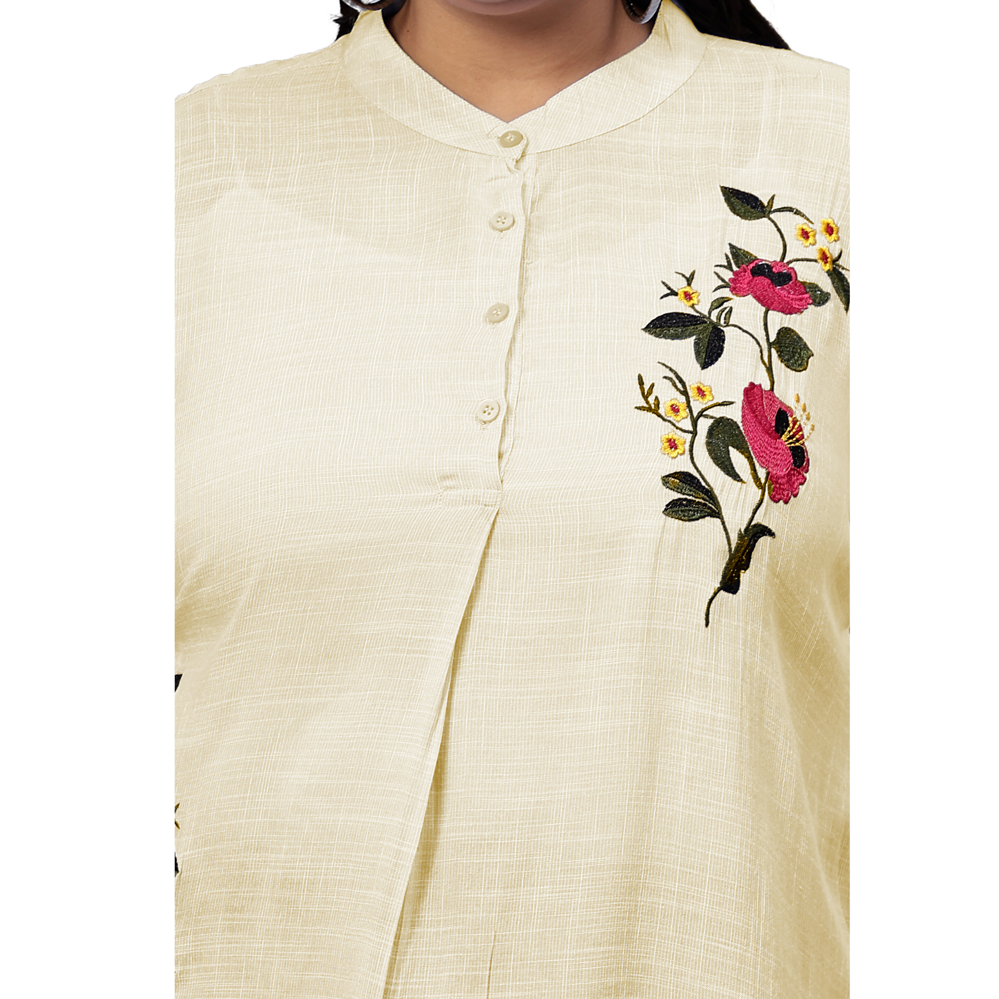Yellow Floral Embroidered Plus Size Tunic