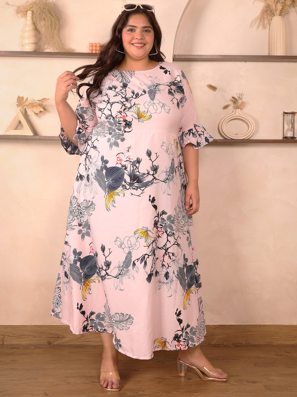 Pink Floral Plus Size Maxi Dress