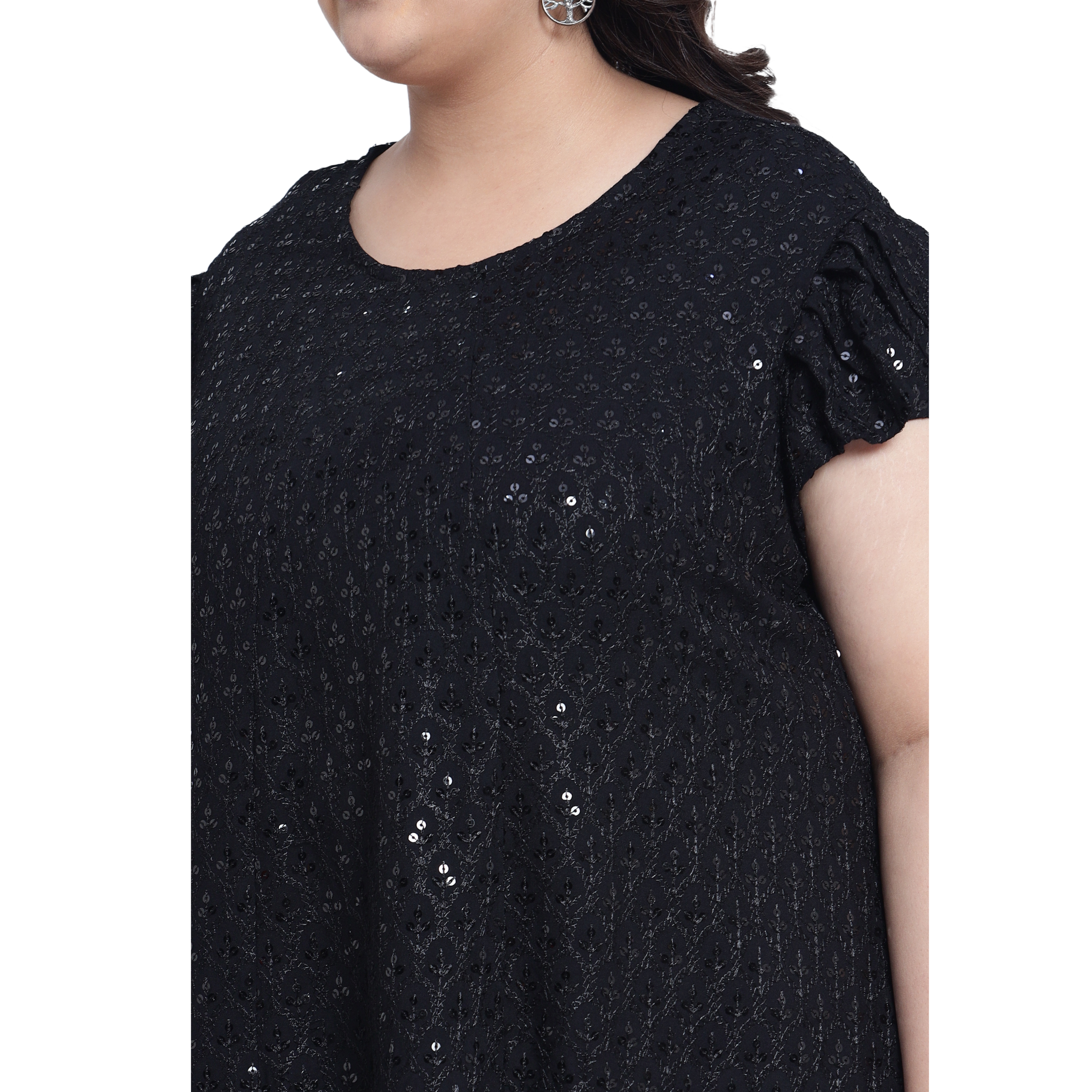 Black Embroidered Sequin Plus Size Tunic