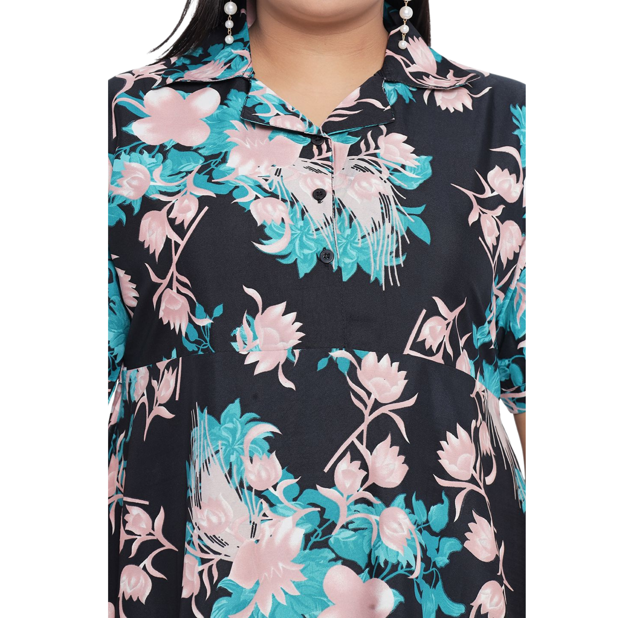 Black and Green Floral Plus Size Dress
