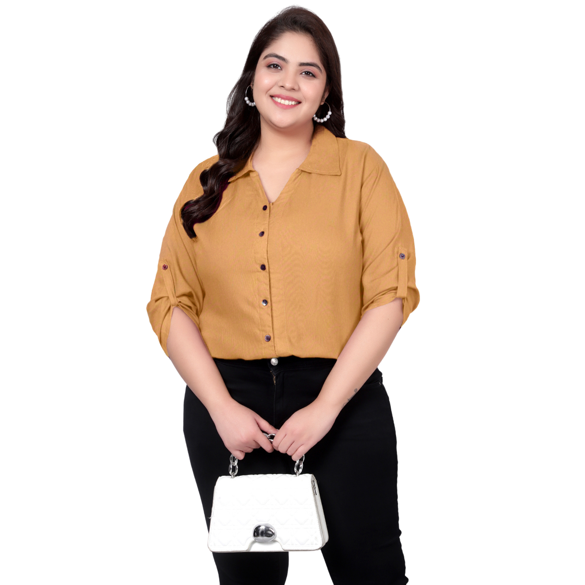 Light Brown Longline Plus Size Shirt