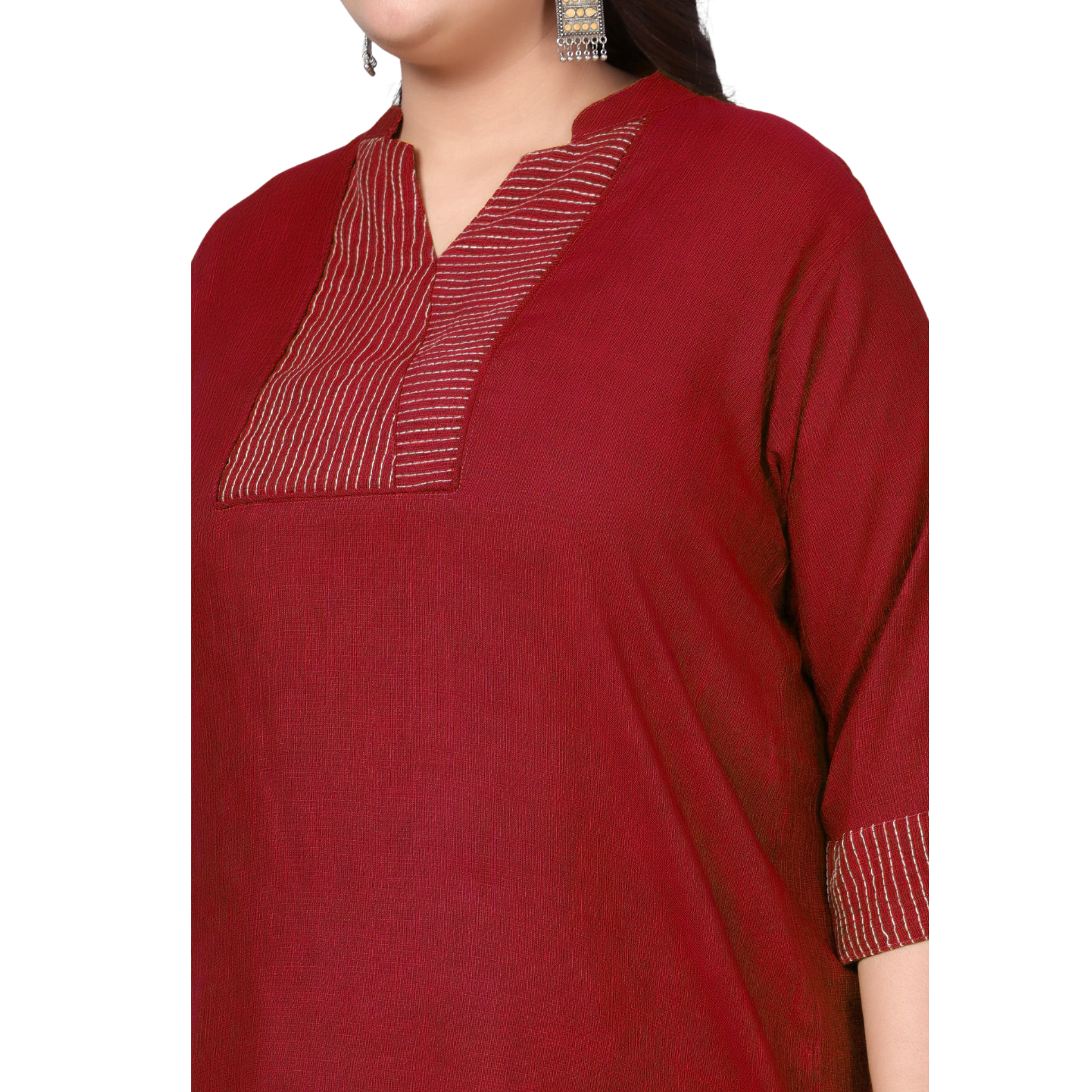 Maroon Embroidered Plus Size Tunic