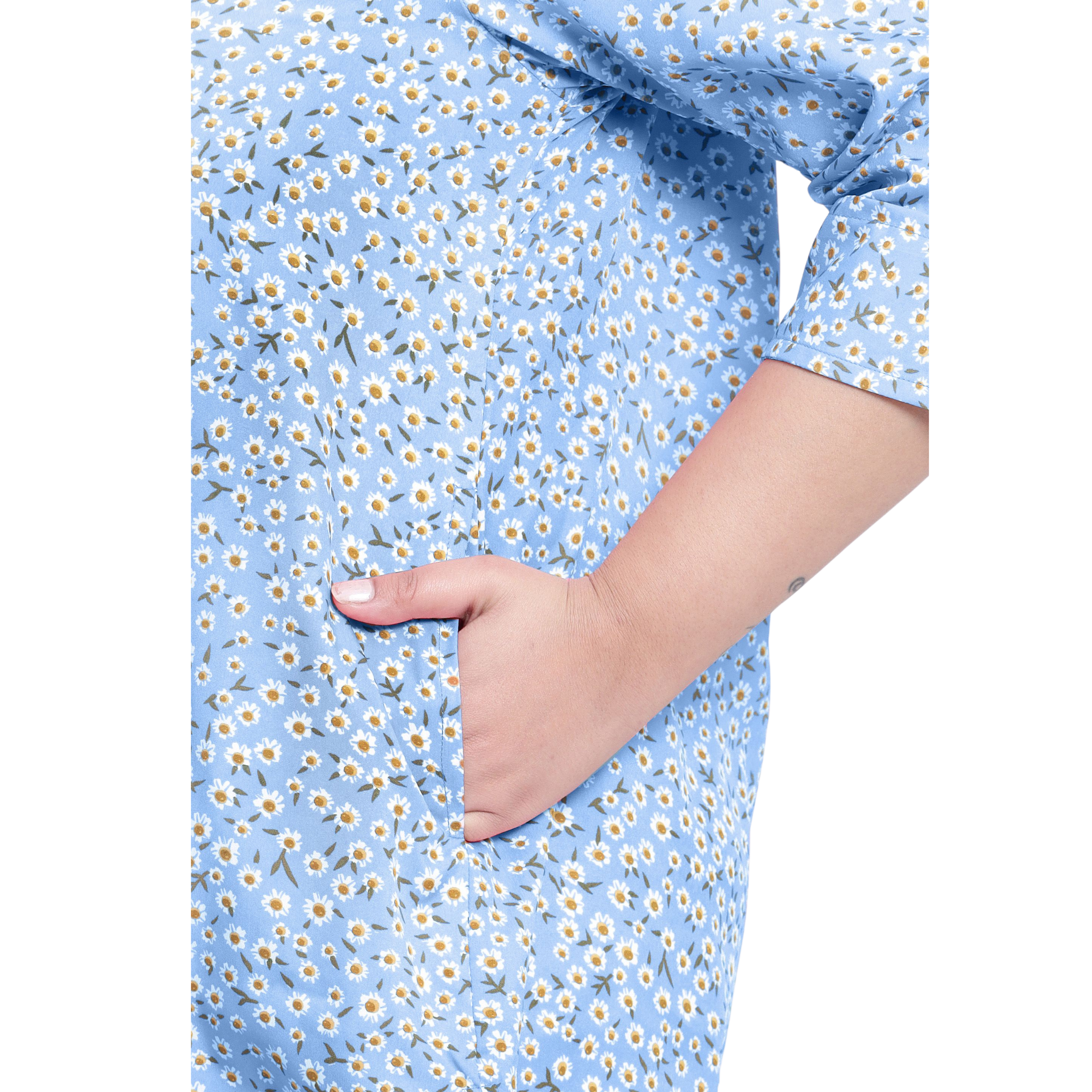 Blue Floral Print Plus Size Tunic