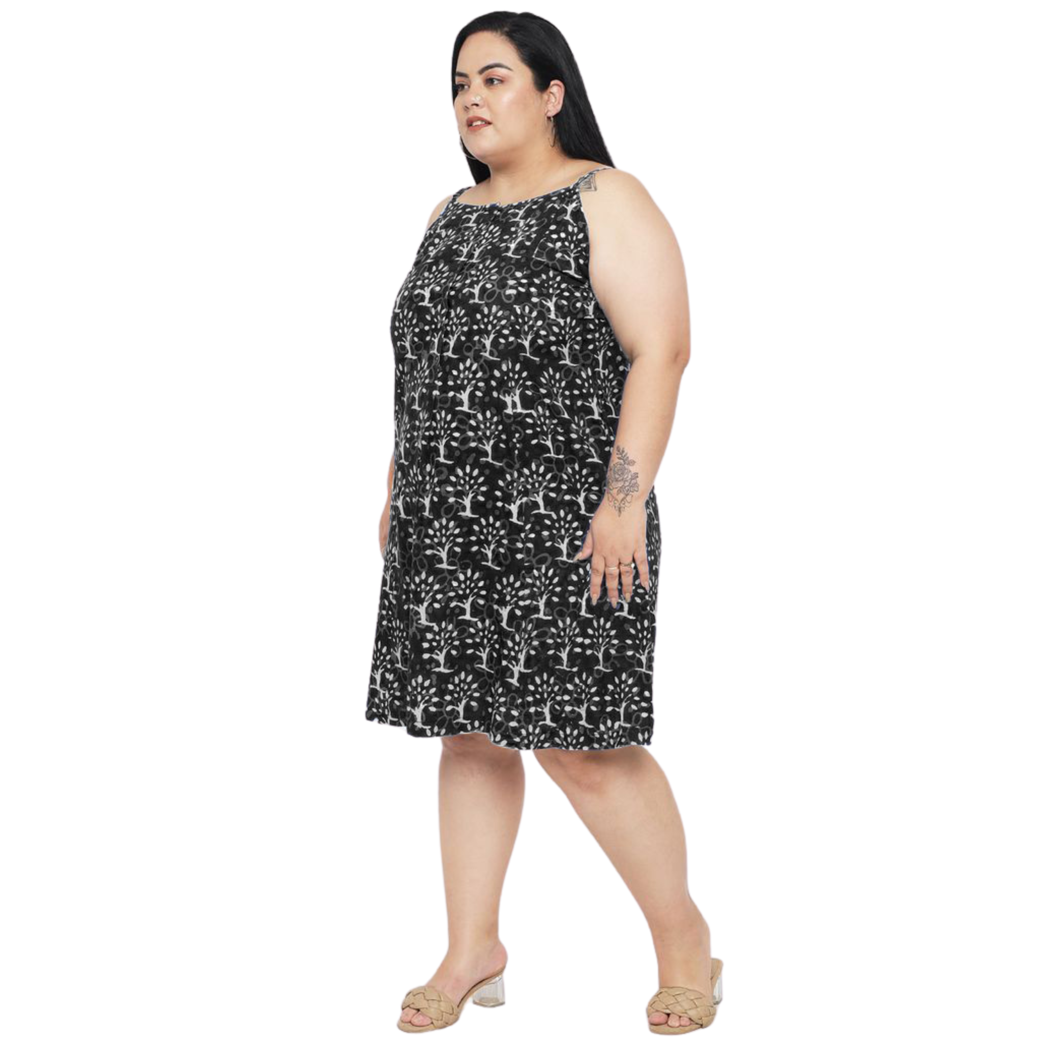 Black A-Line Hand Block Plus Size Dress