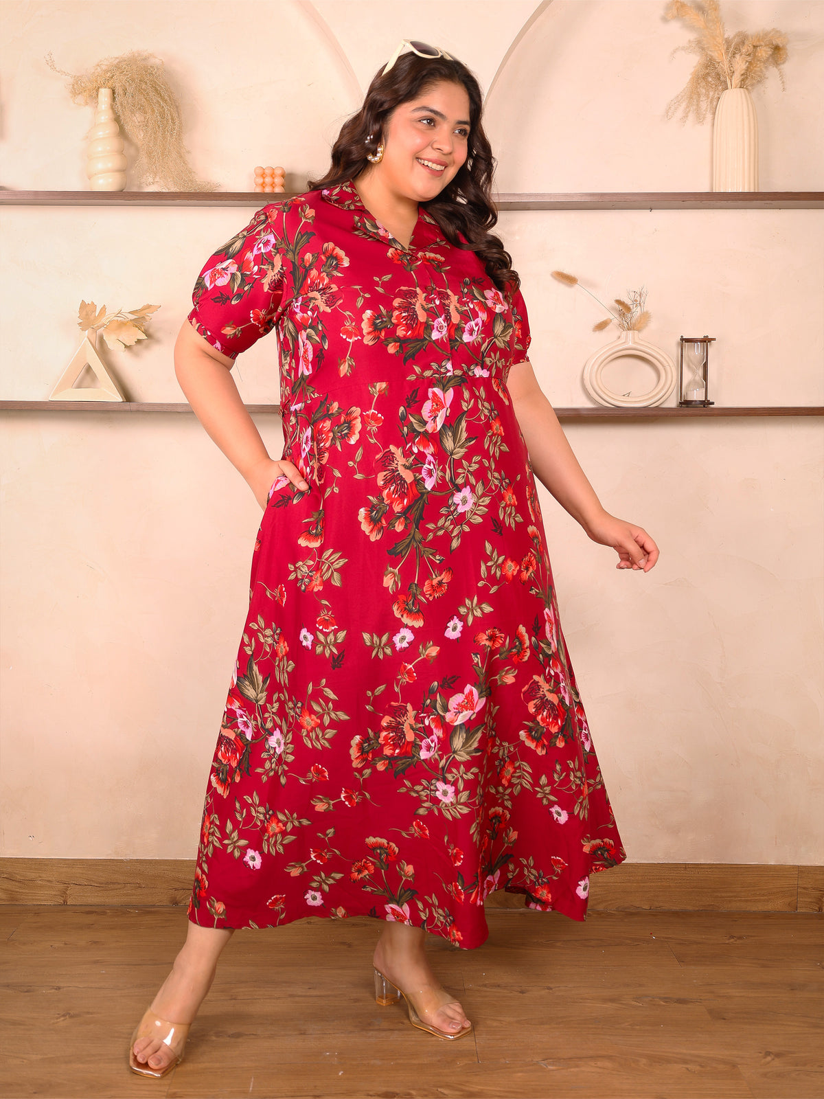 Red Floral Maxi Plus Size Dress