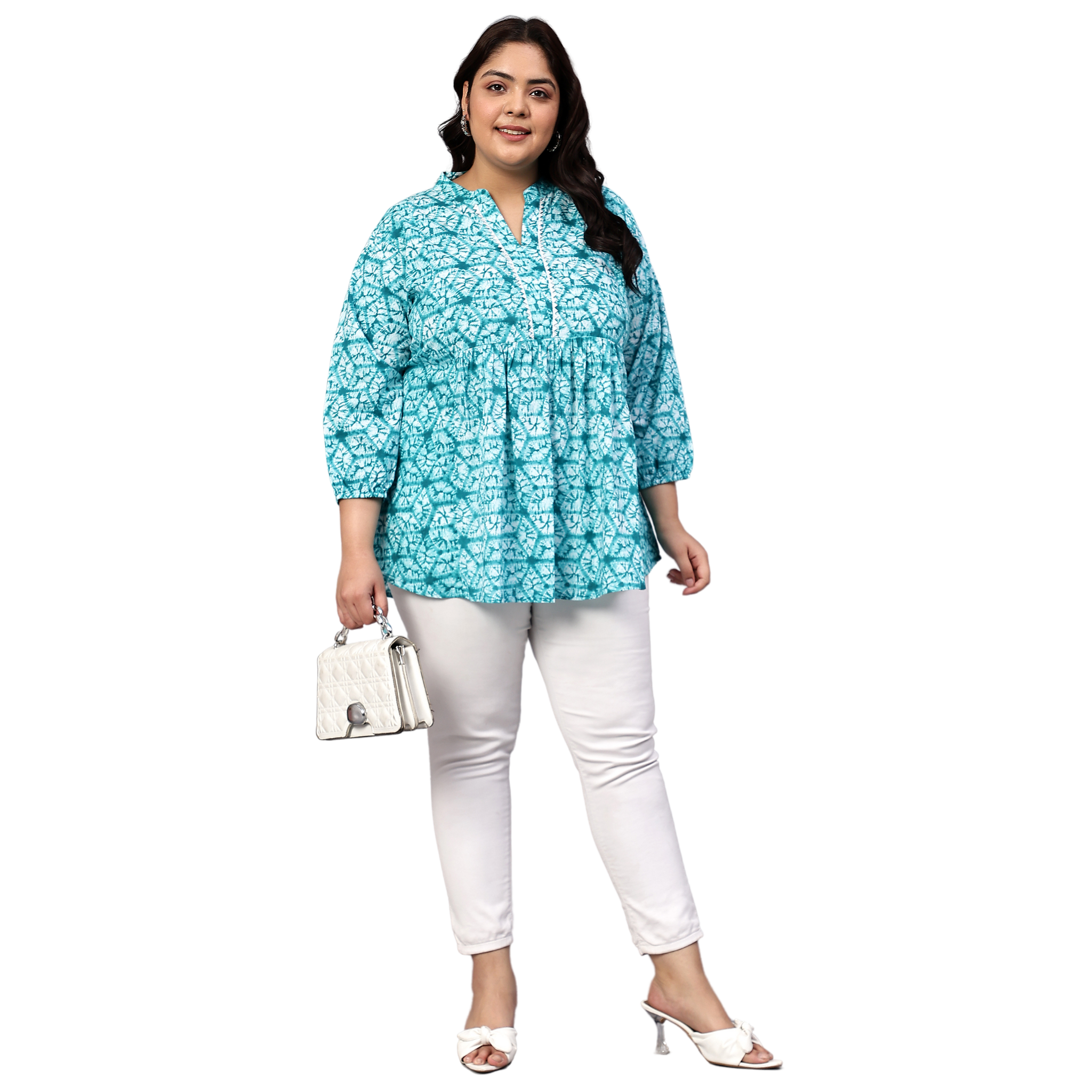 Blue Geometric Print Plus Size Tunic