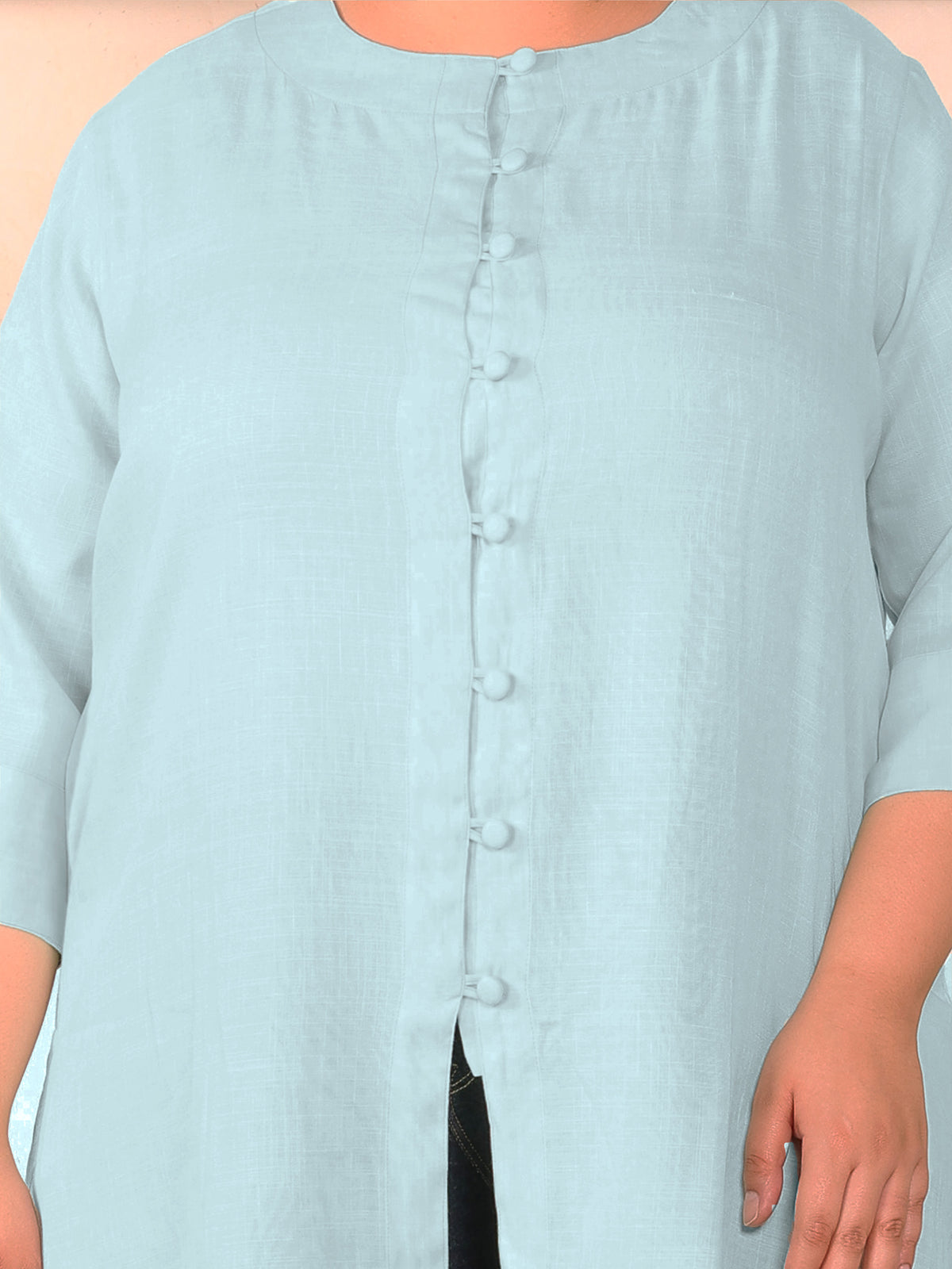 Blue Cotton Linen Plus Size Tunic