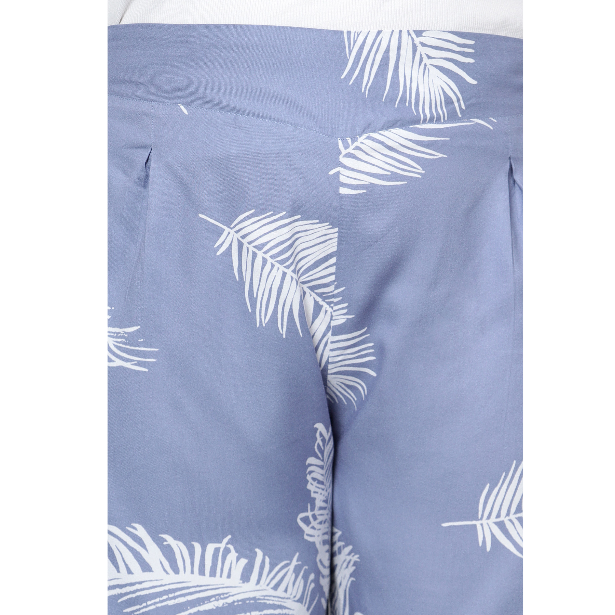 Blue Leaf Print Plus Size Trousers