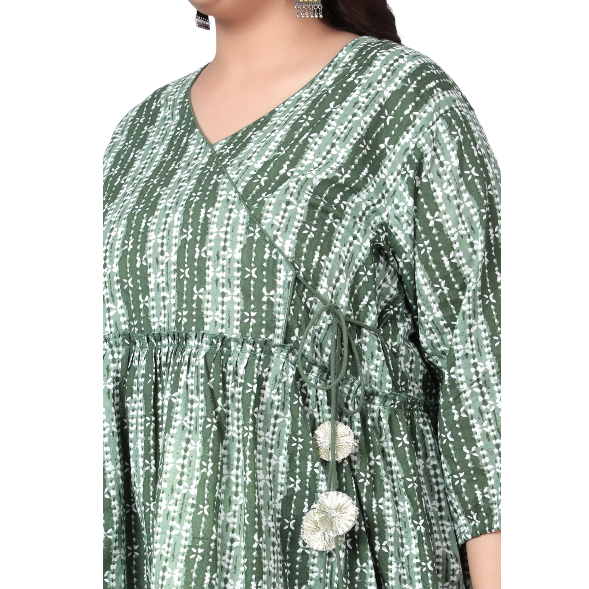 Green Hand Block Print Plus Size Tunic