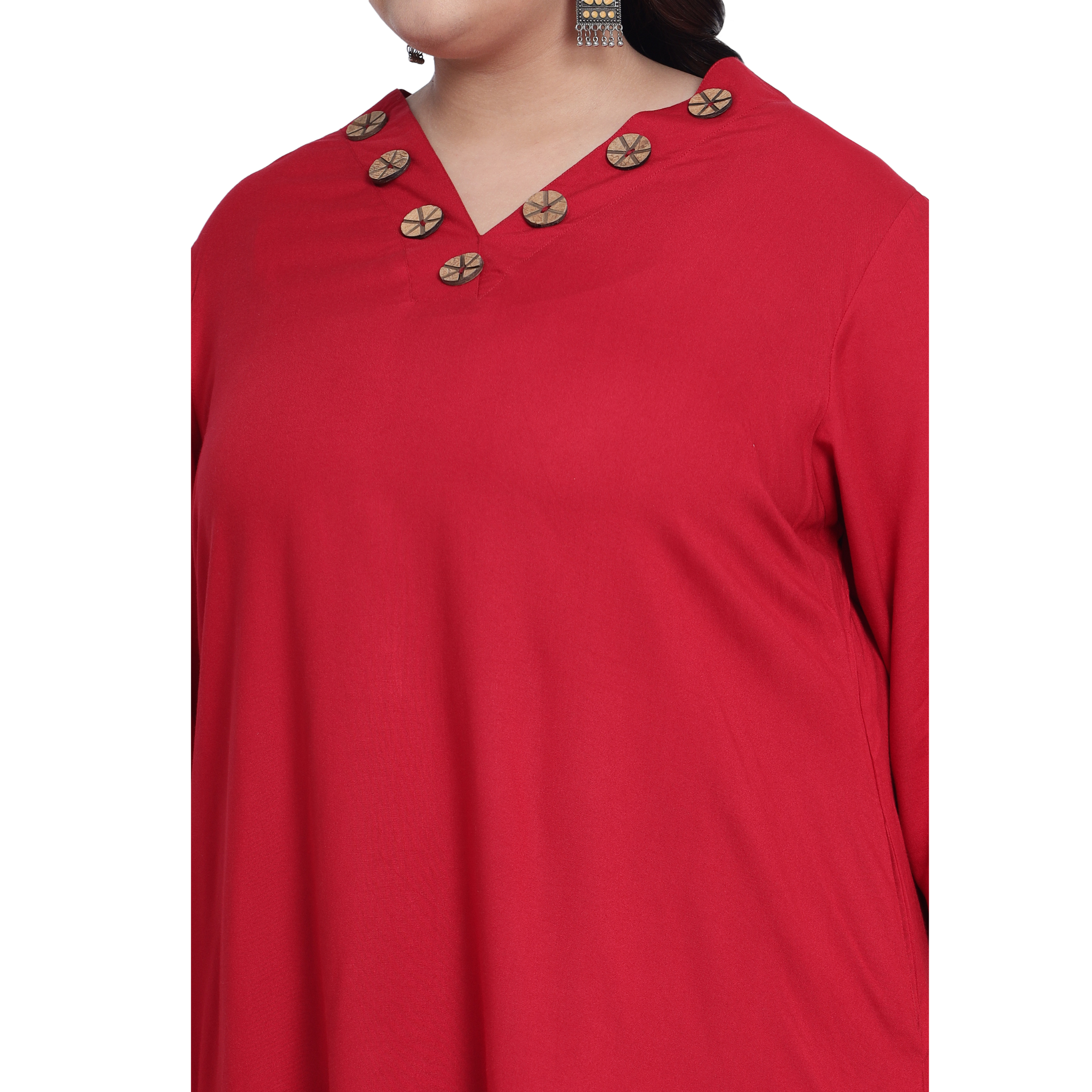Maroon Collar Button Plus Size Tunic