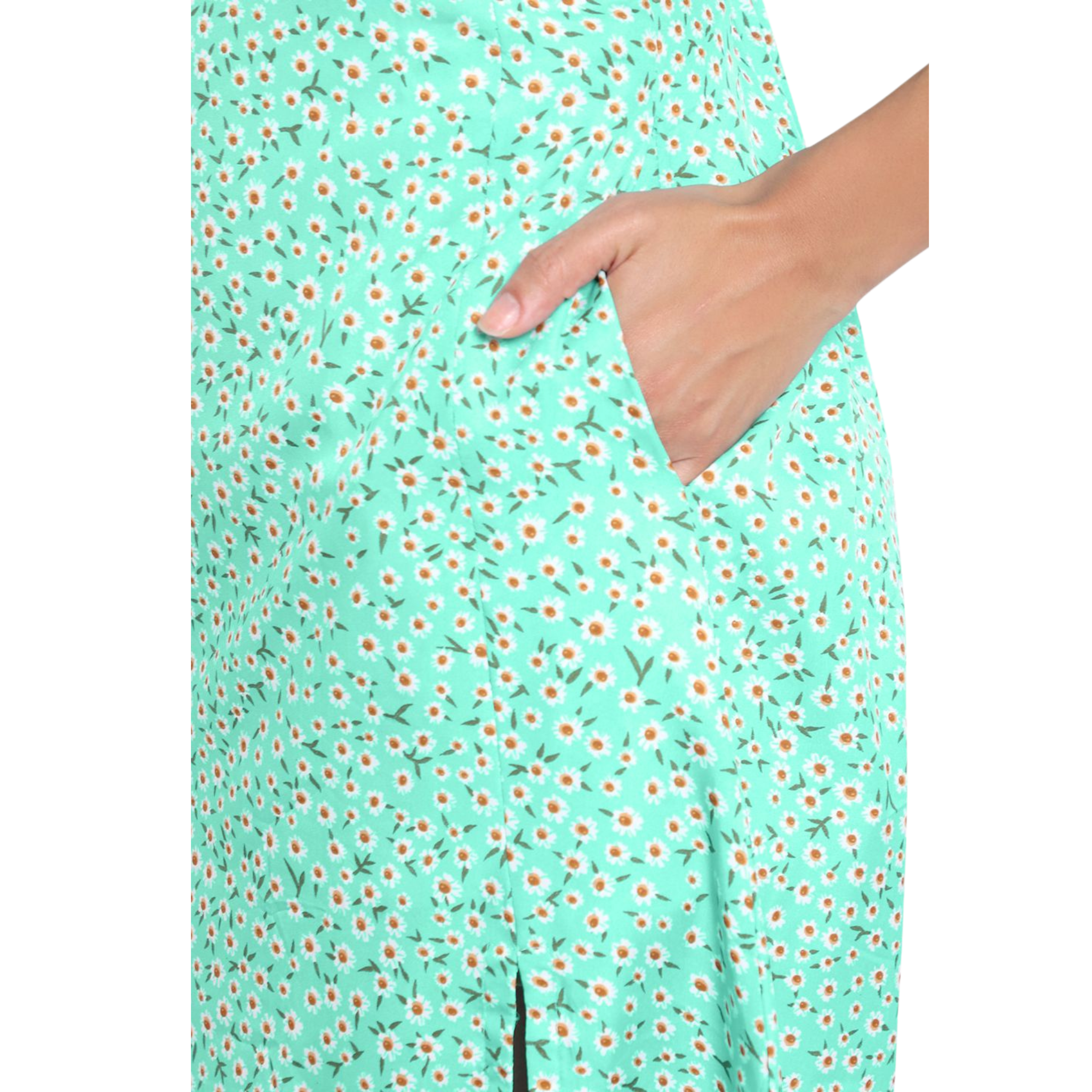 Green Floral Print Slit Dress