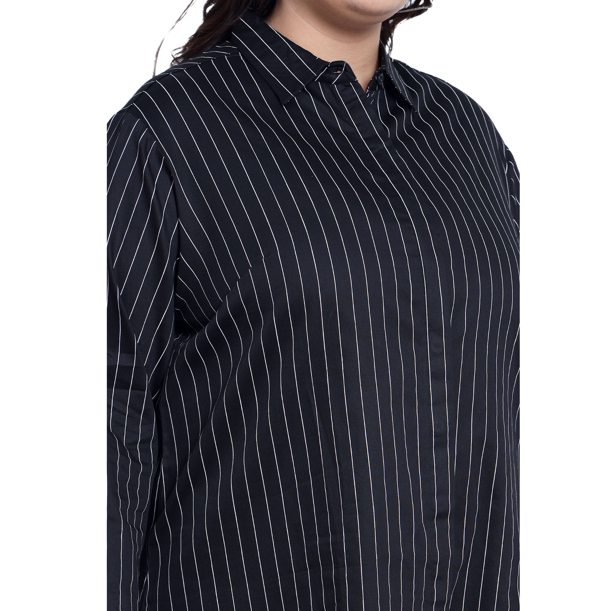 Black Stripe Formal Plus Size Shirt