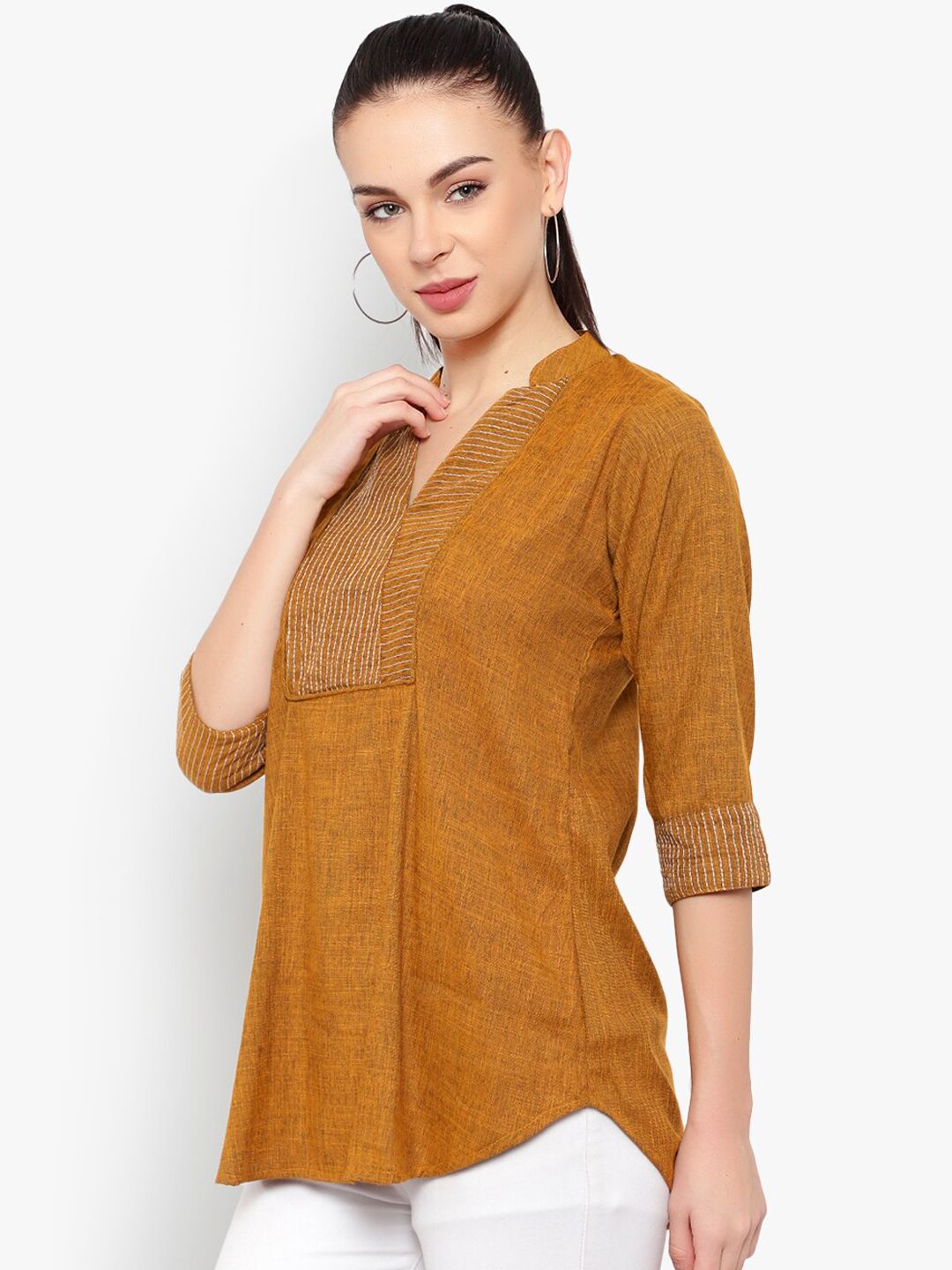 Mustard Solid Embroidered Tunic — view 4