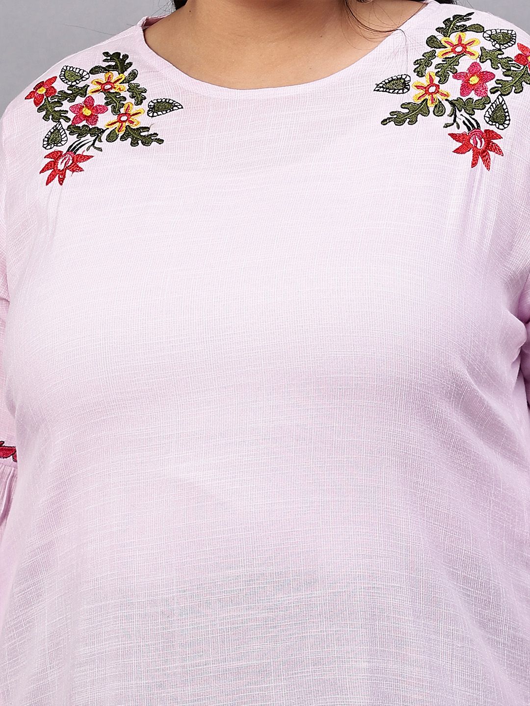 Purple Embroidered Plus Size Tunic — view 2