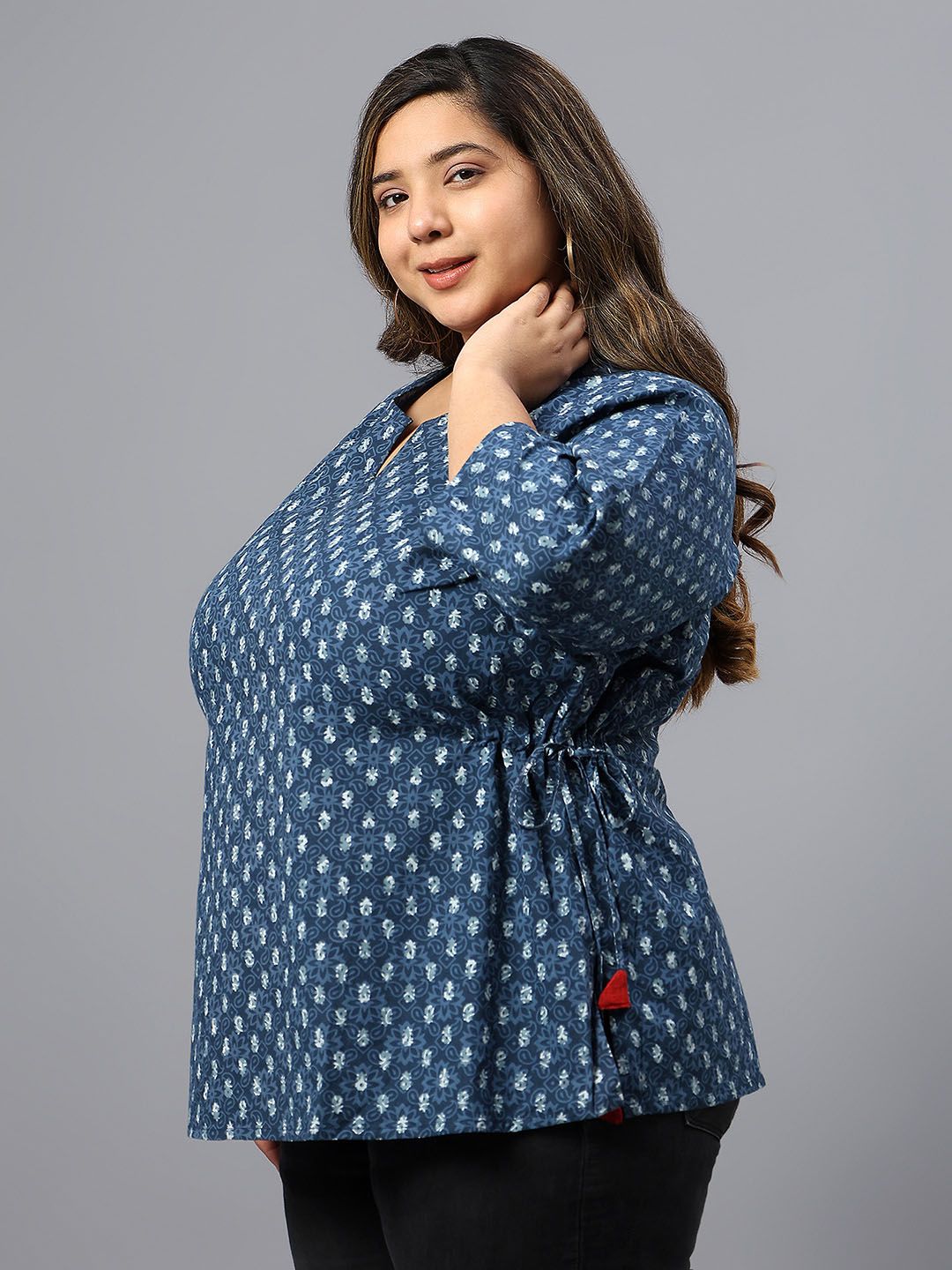 Blue Indigo Hand Block Plus Size Tunic — view 4