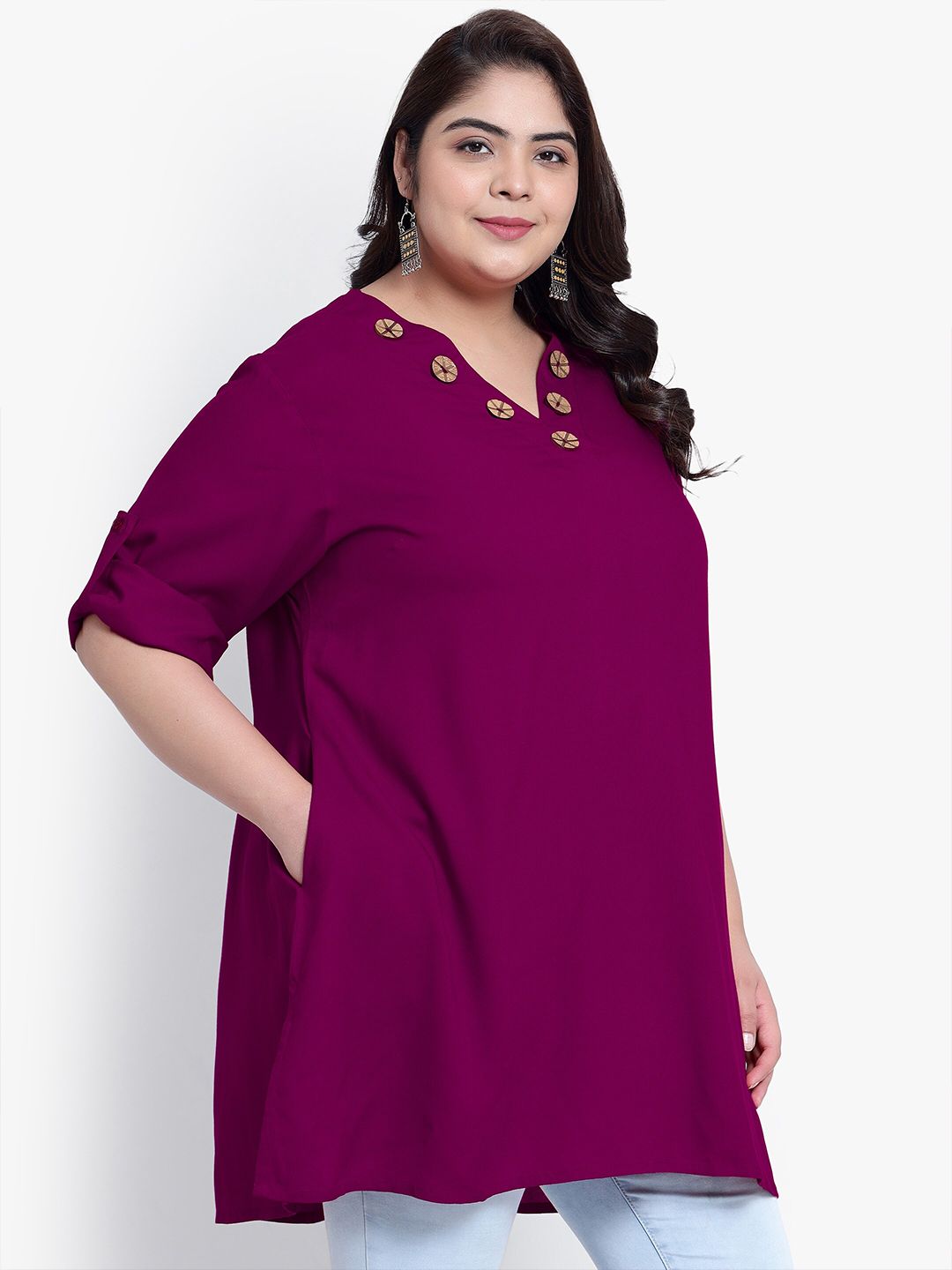 Purple Collar Button Plus Size Tunic — view 3