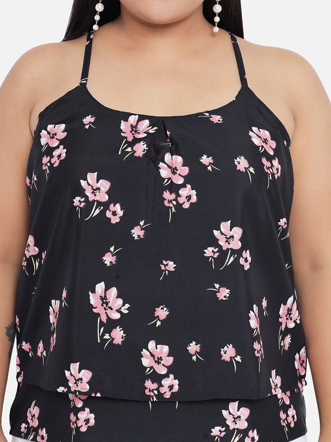 Black Floral Strap Top — view 2