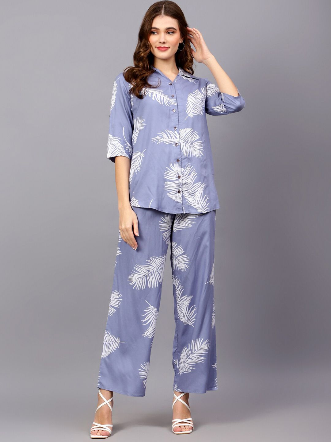 Blue Leaf Print Co-Ord Set — view 8