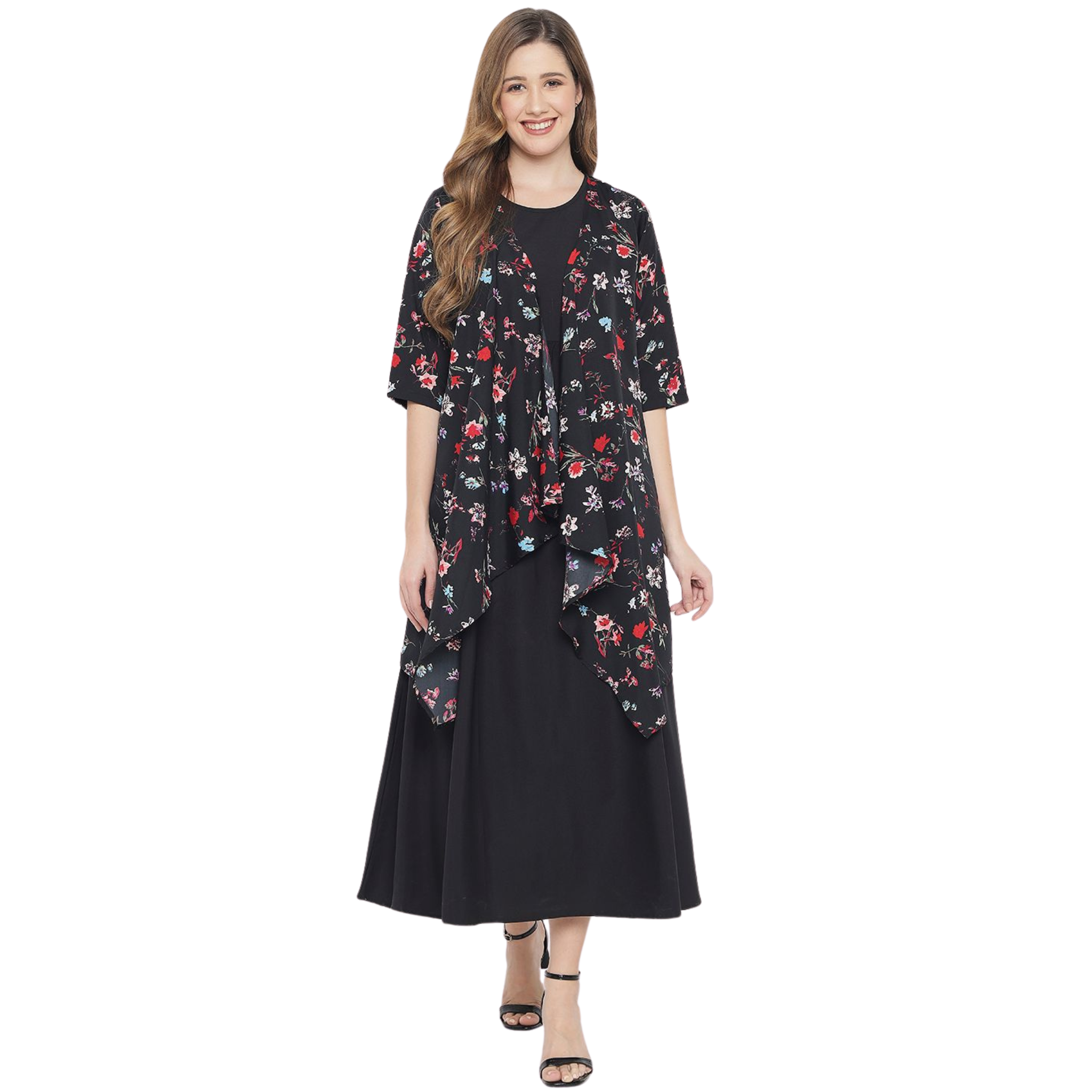 Black Floral Layered Maxi Dress