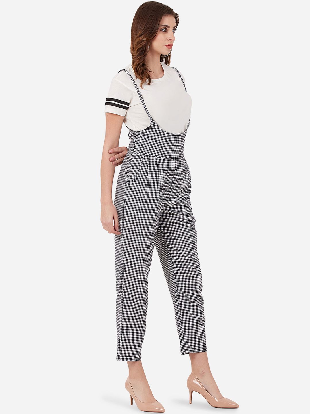 White & Black Checkered Dungaree — view 2
