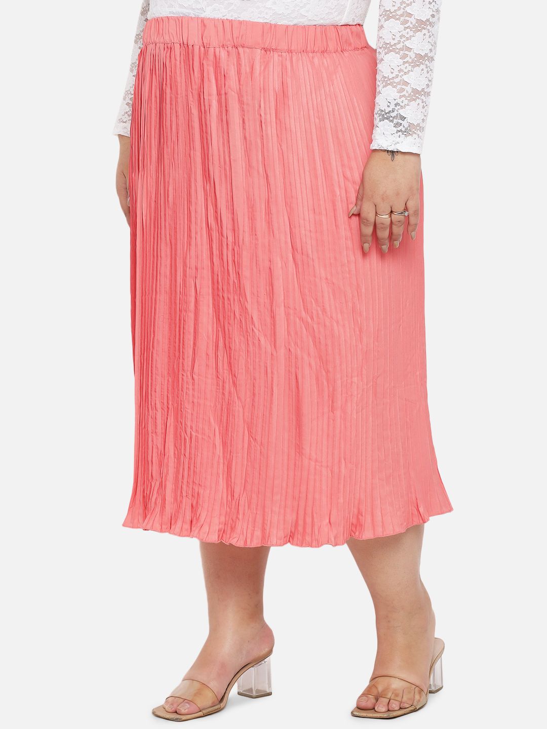 Peach Accordion Pleat Skirt — view 3