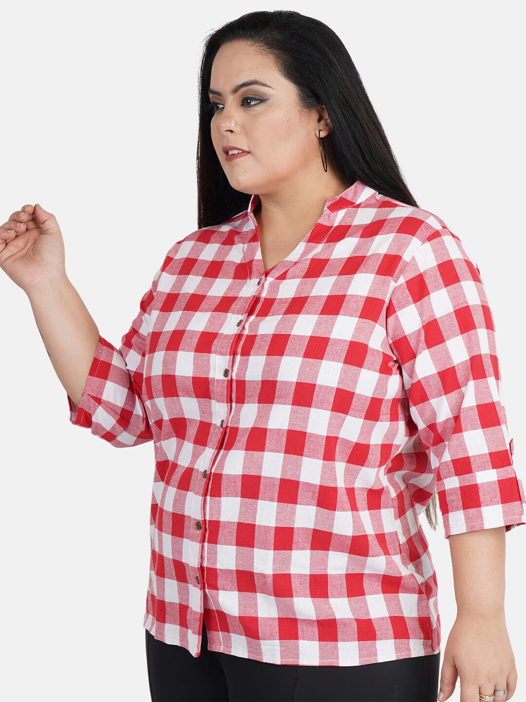 Red Checkered Plus Size Shirt — view 4