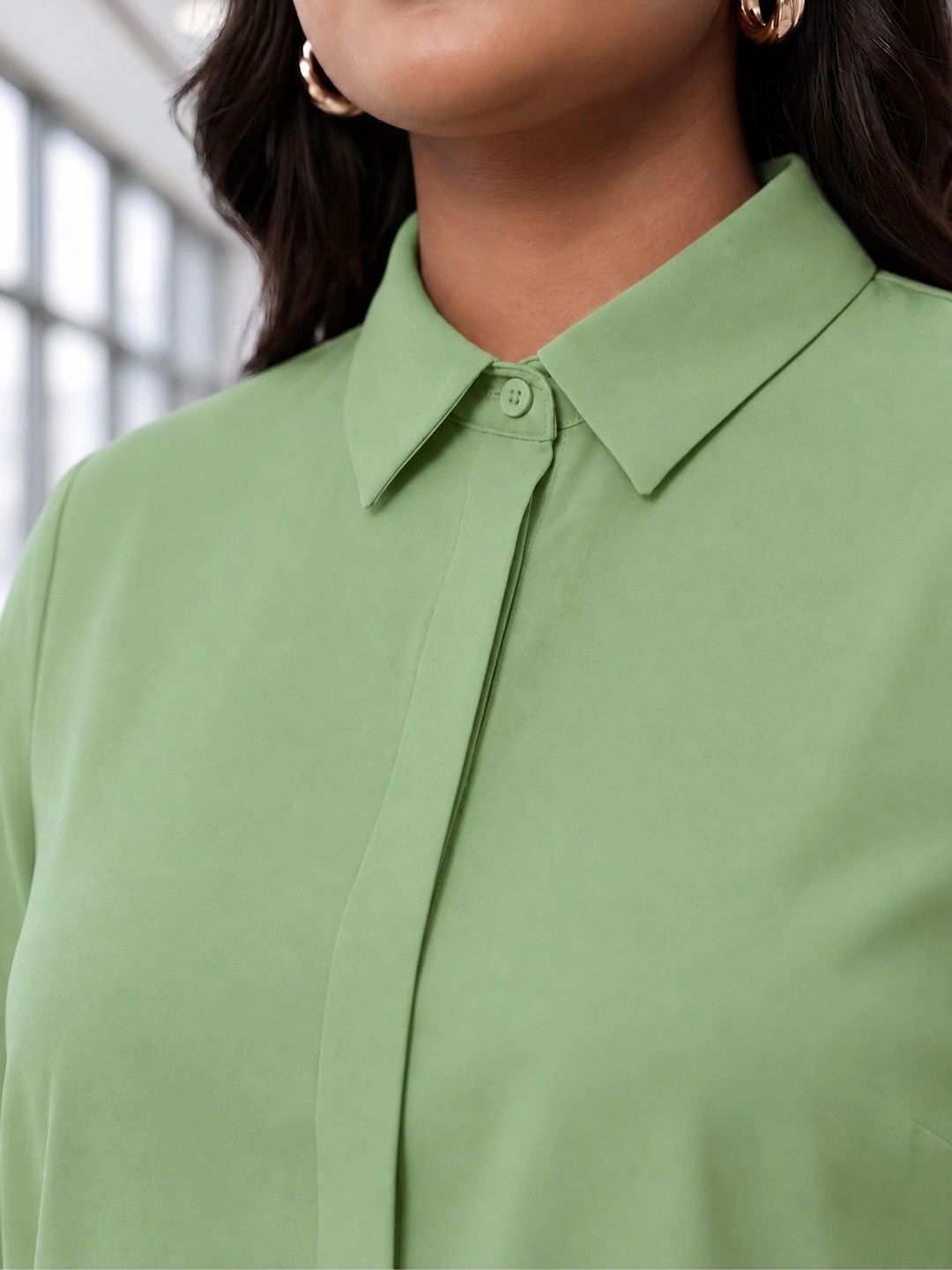 Mint Green Rayon Concealed Plus Size Tunic — view 7