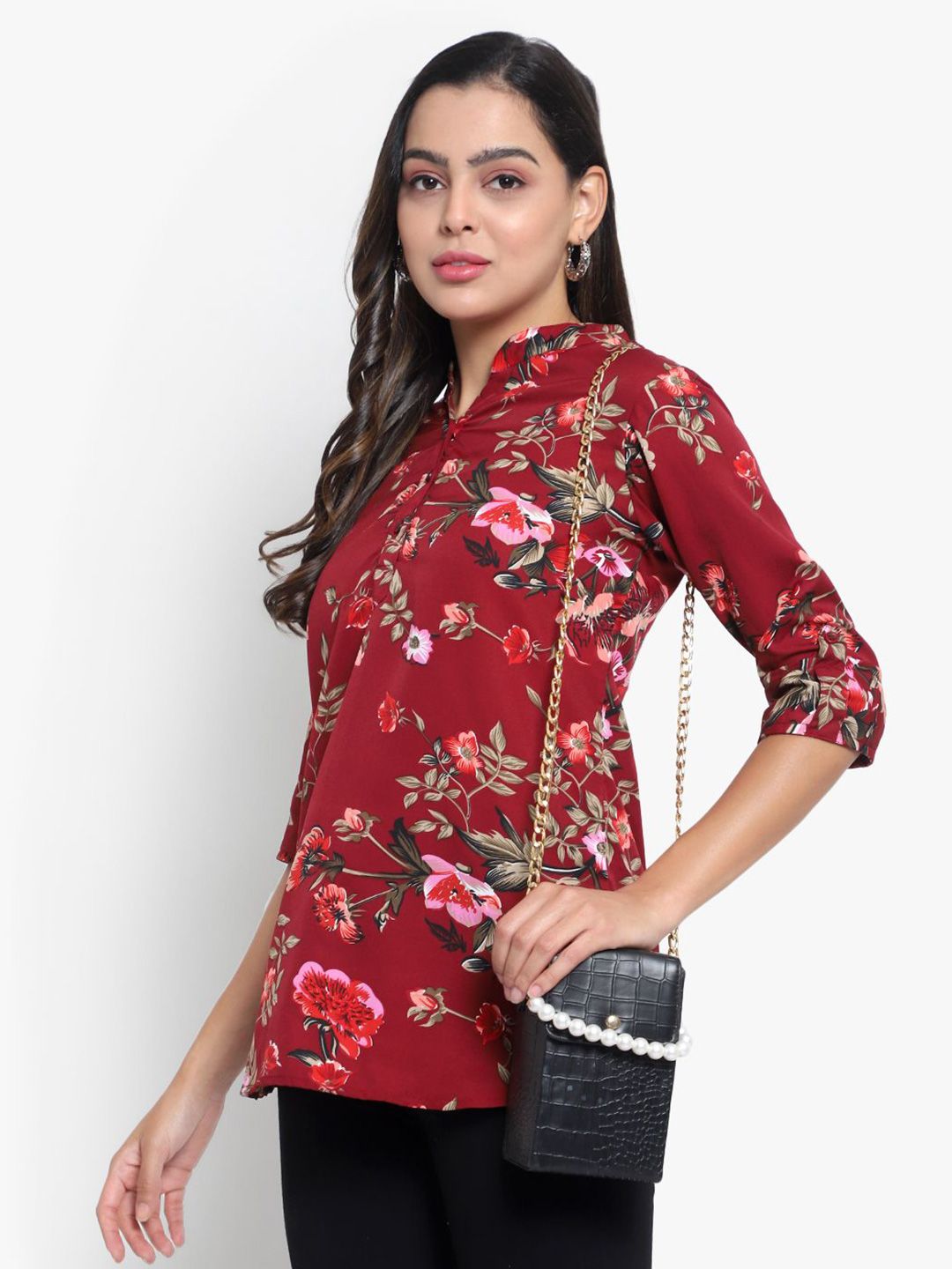Maroon Floral Print Tunic — view 14