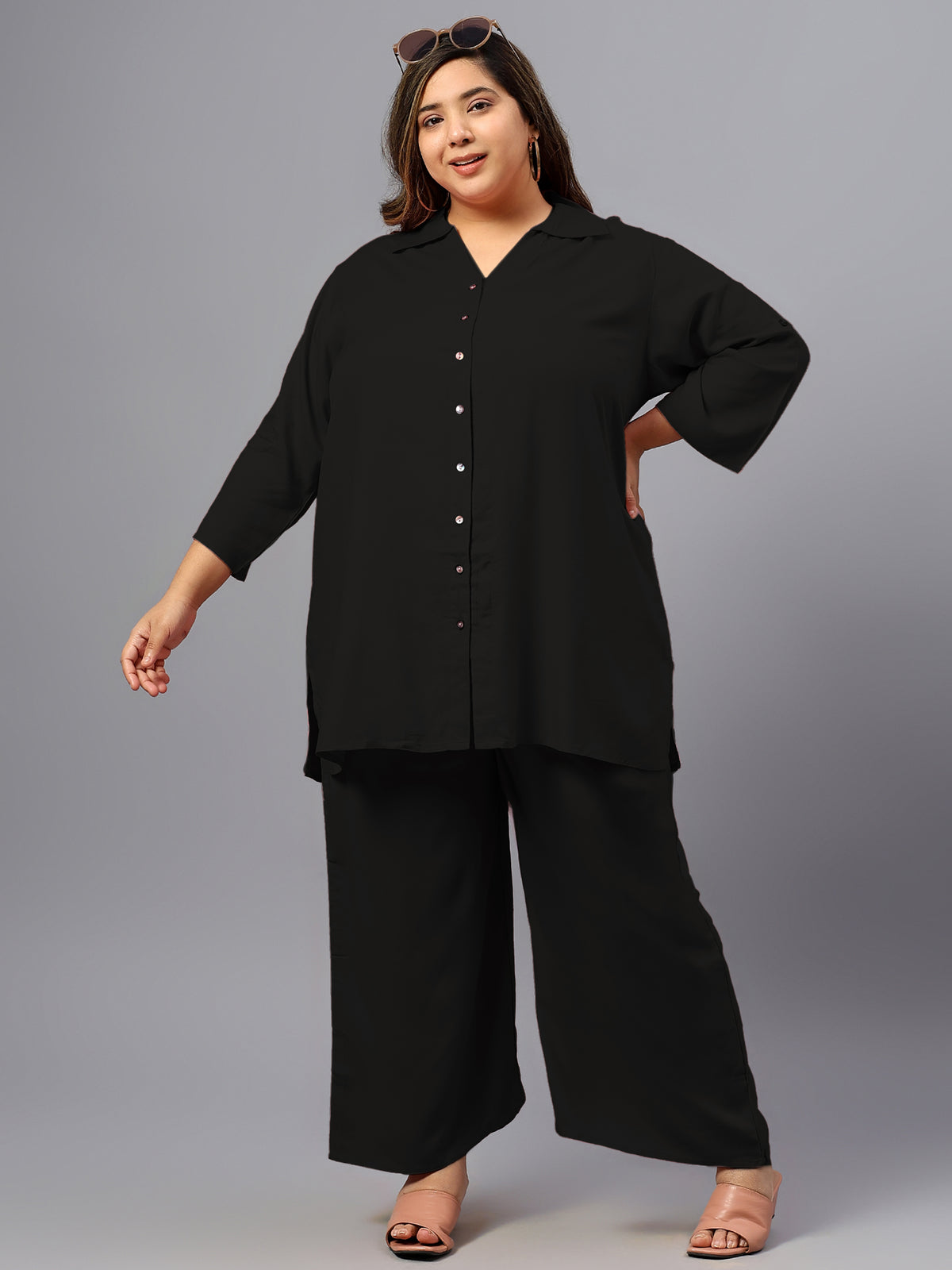 Black Solid Plus Size Co-Ord Set