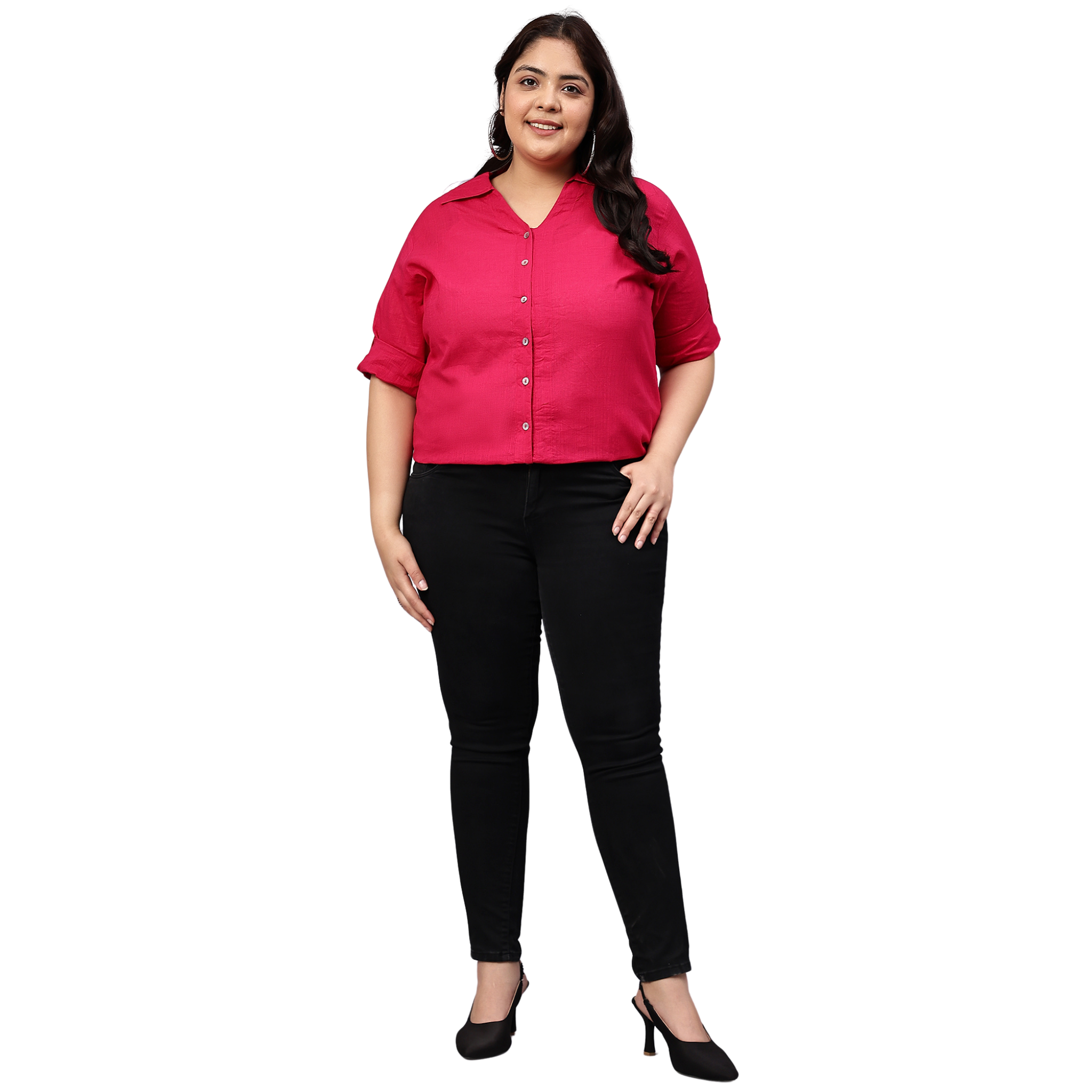 Pink Cotton Longline Plus Size Shirt