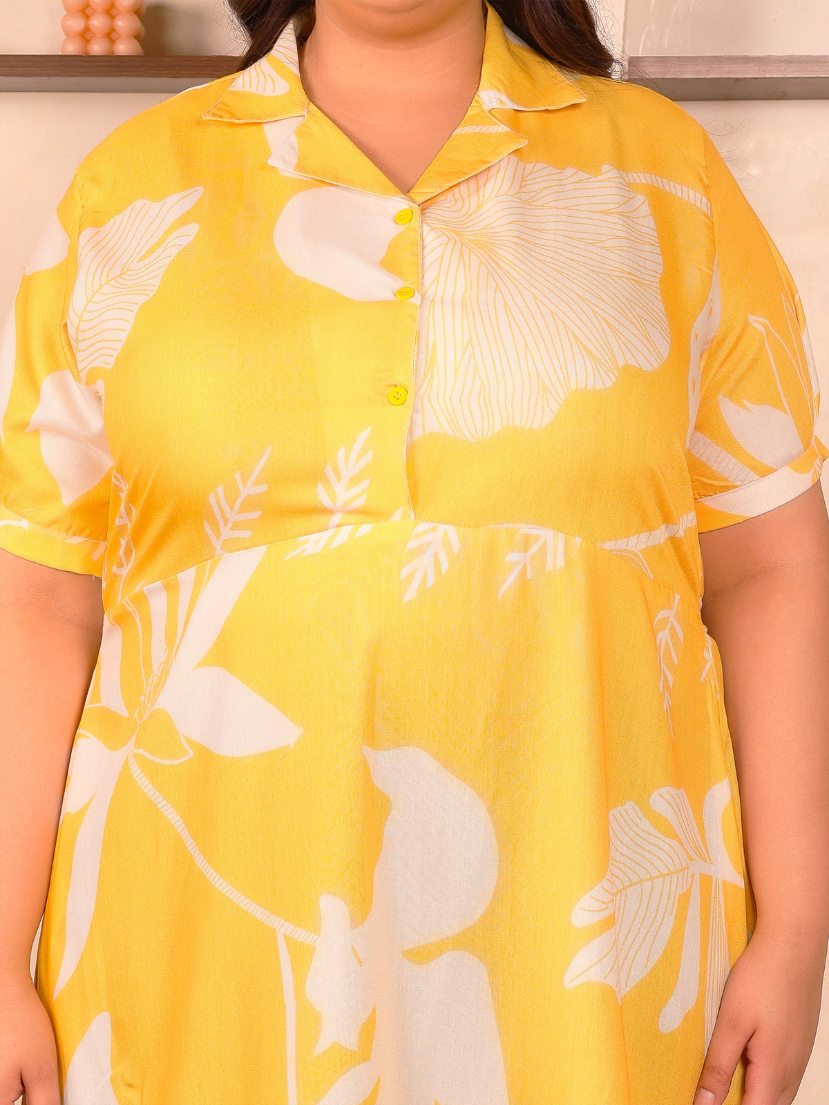 Yellow And White Floral Maxi Plus Size Dress