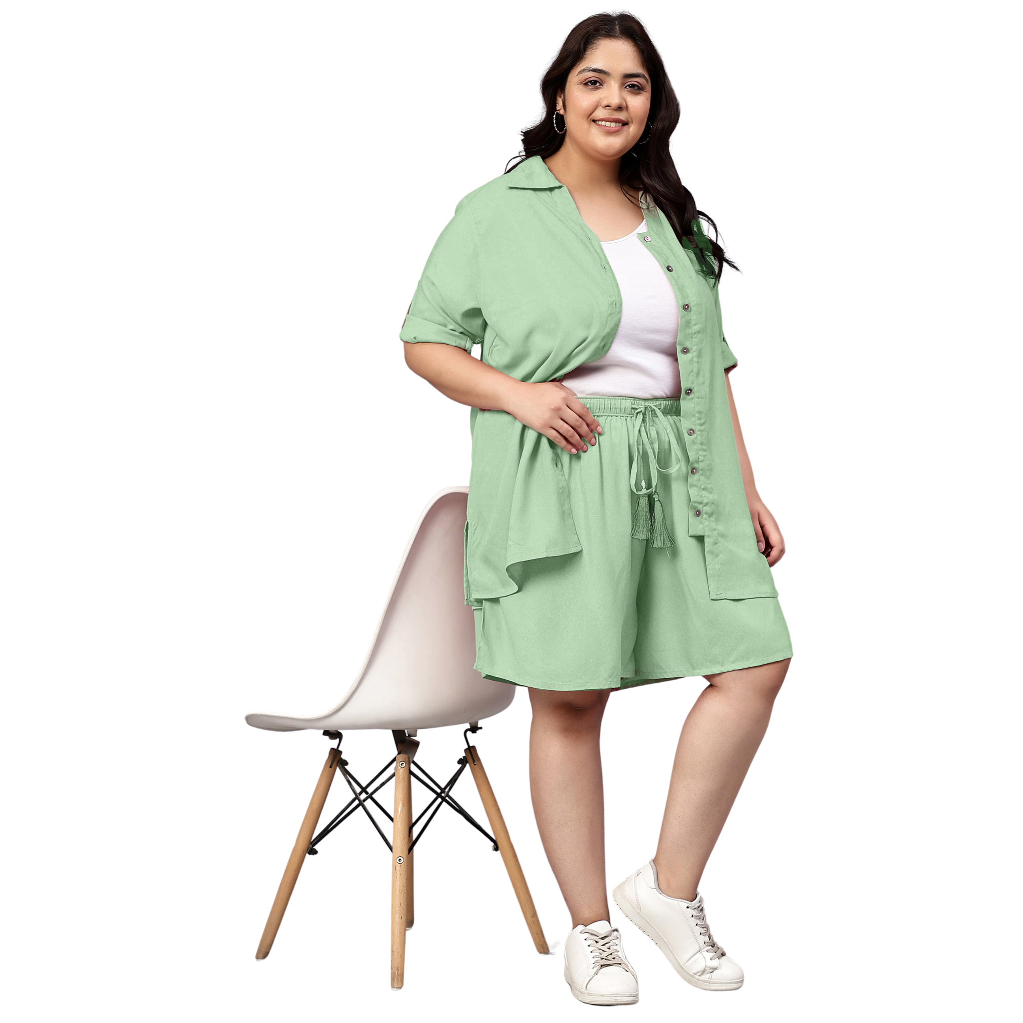 Mint Green Solid Shirt And Short Set