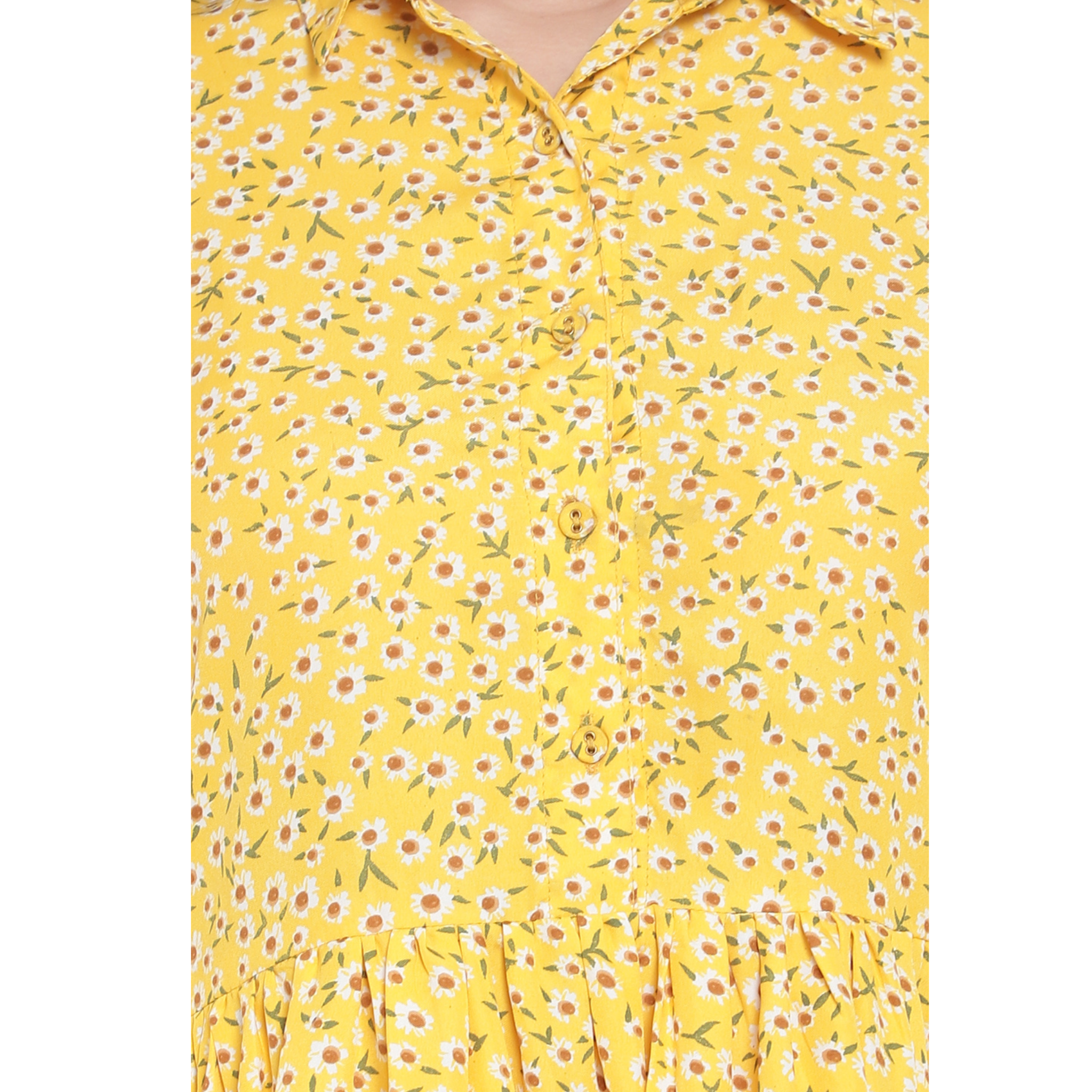 Yellow Floral Print Tiered Dress