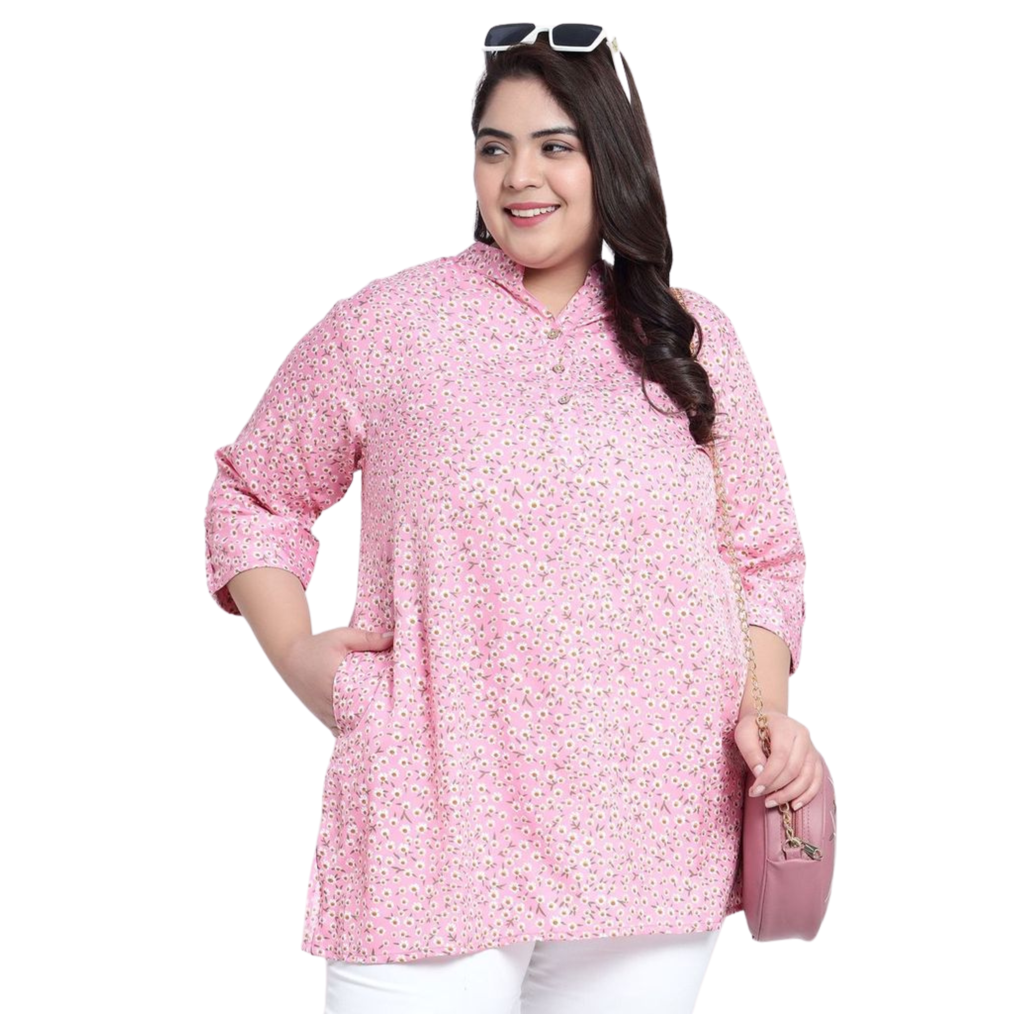 Pink Floral Print Plus Size Tunic