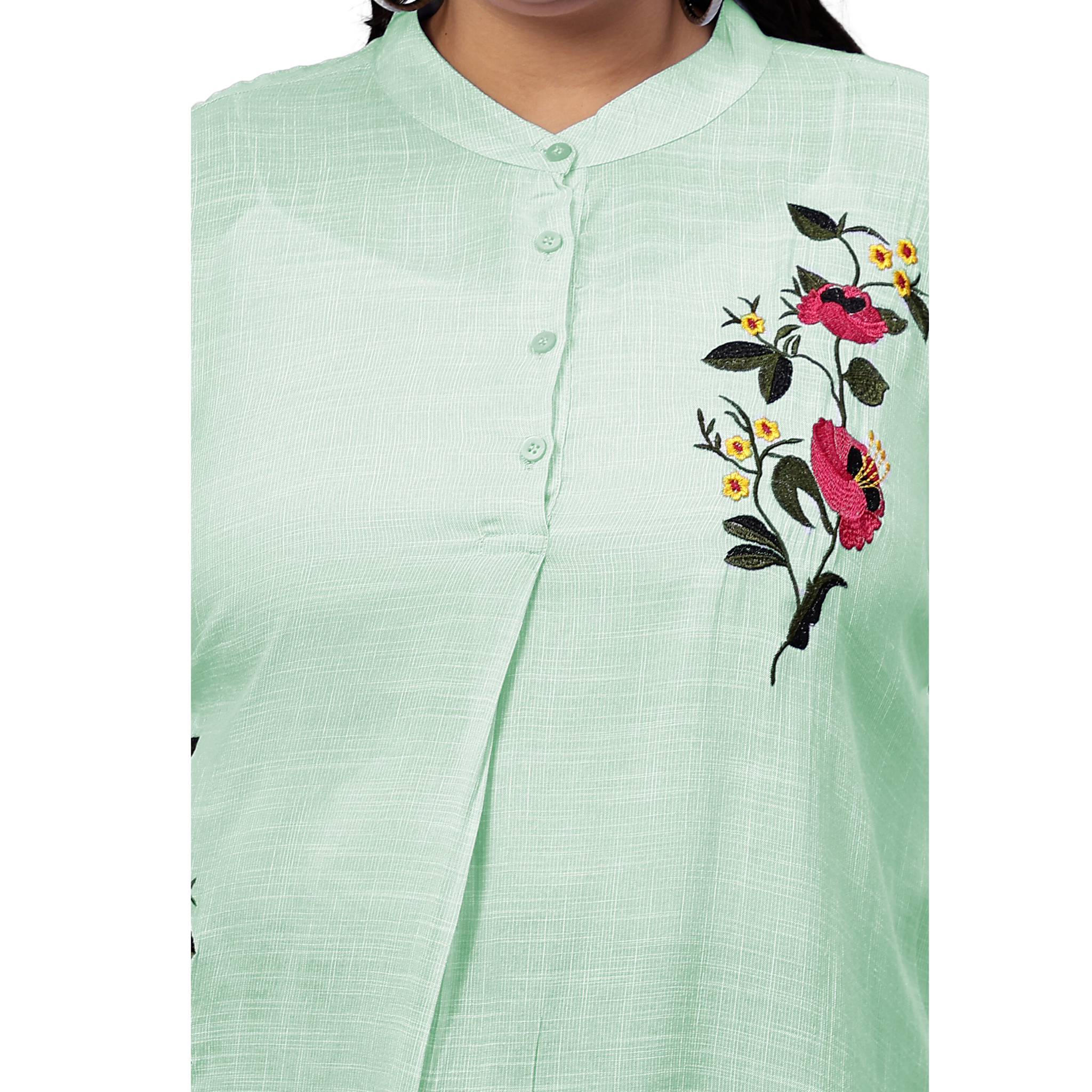 Green Floral Embroidered Plus Size Tunic