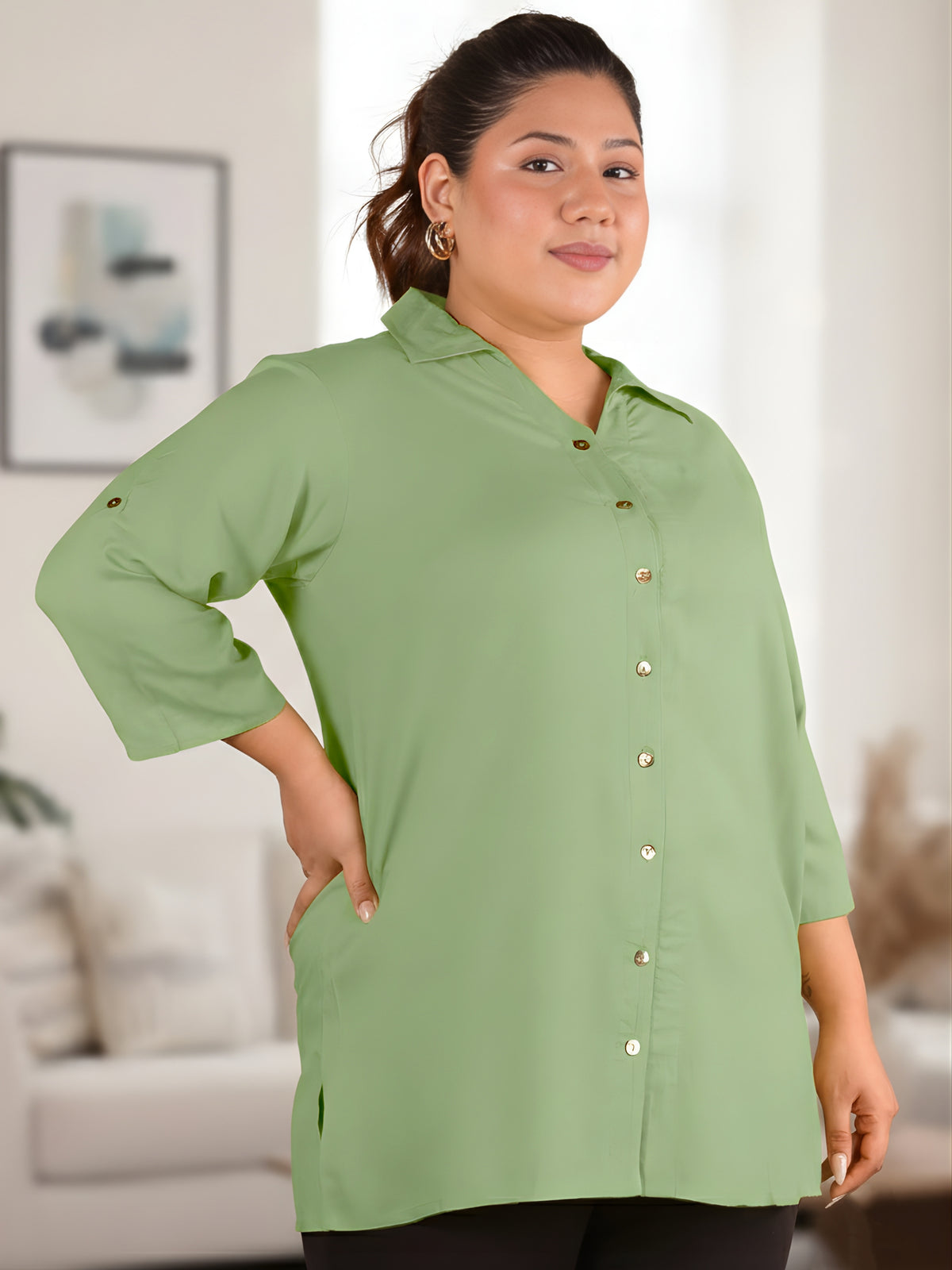 Mint Green Longline Plus Size Shirt