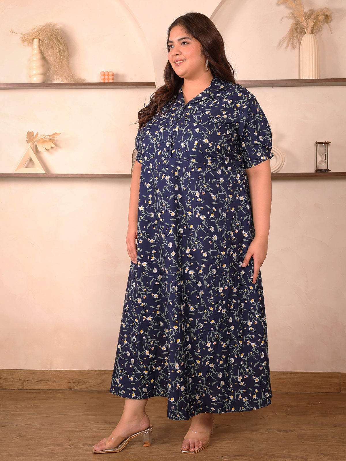 Blue Floral Fit And Flare Plus Size Maxi Dress